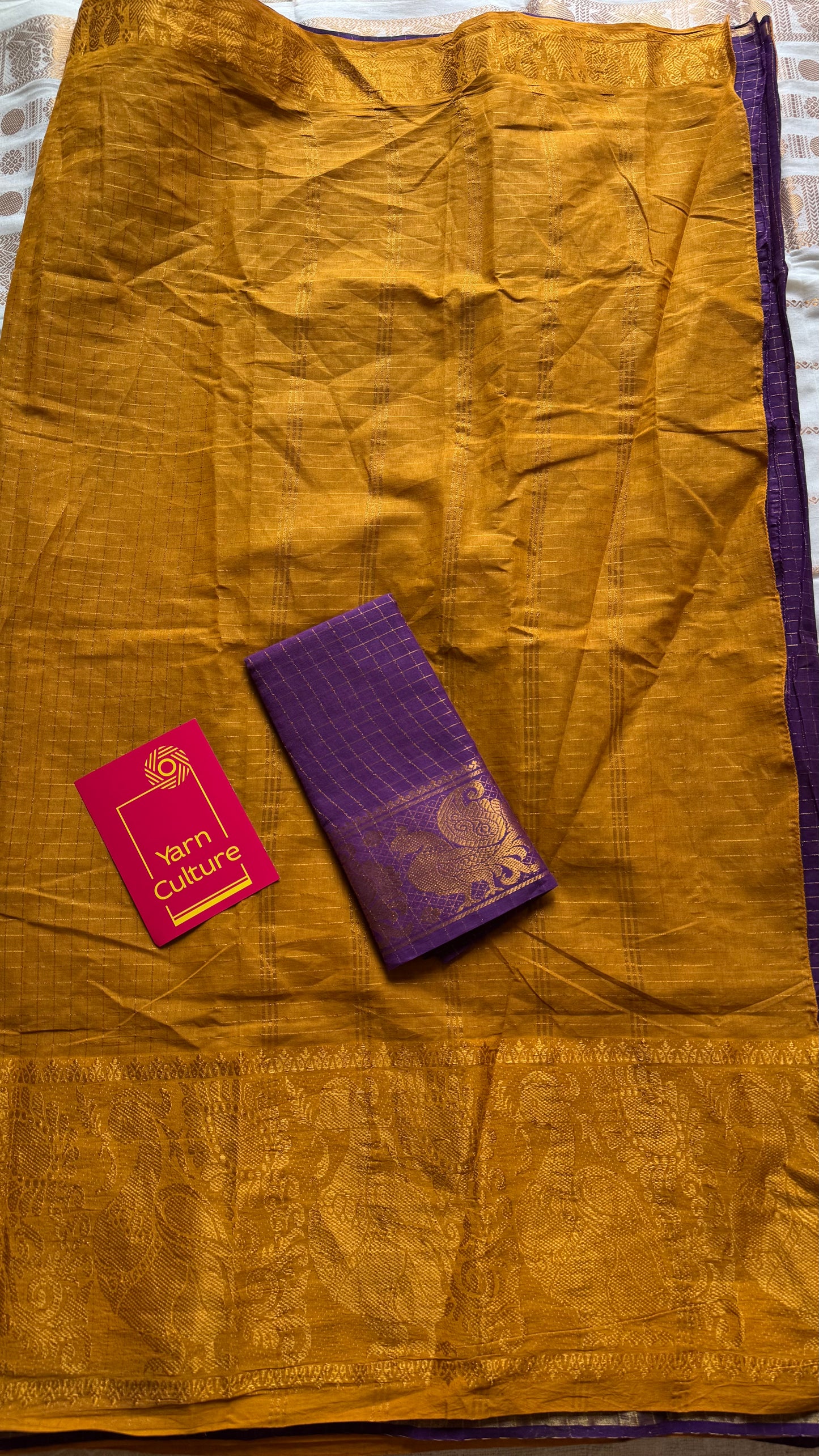 Turmeric yellow with purple, sungudi cotton half-half saree - YCCOTNIDMA316