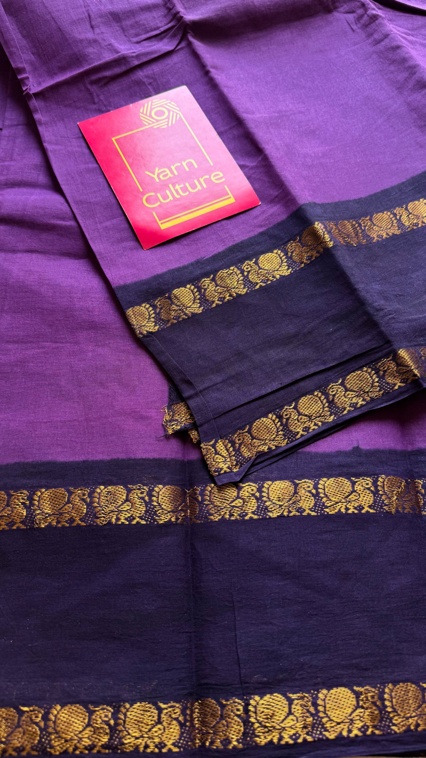 Purple with dark blue rettaipettu peacock double border, madurai soft cotton - YCCOTNMSAP204