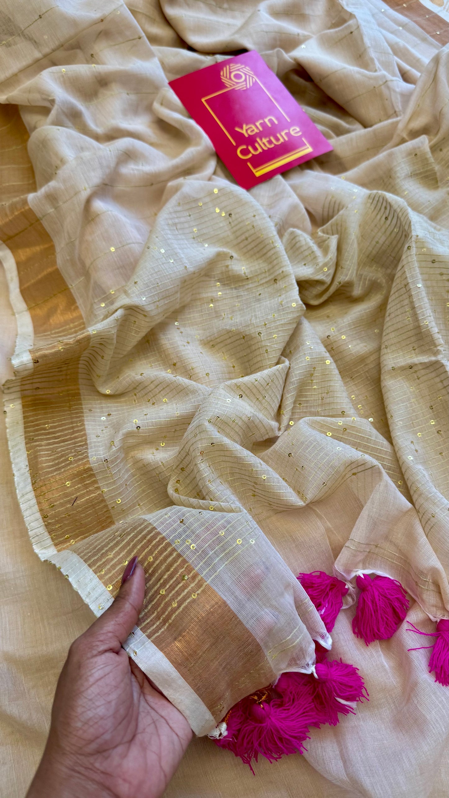 Sandal mul saree, sequins work  - YCIEON26