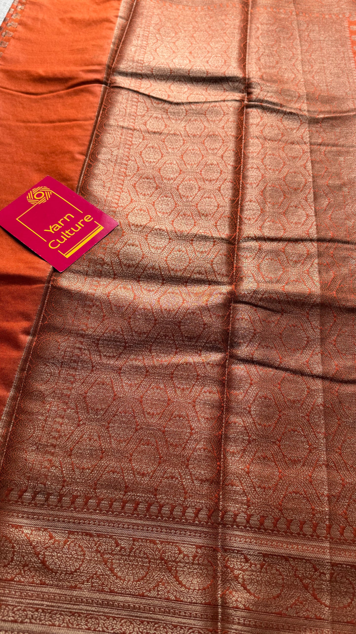 Topaz - Burnt orange, antique gold zari, Banarasi semi georgette - YCBLFEGAGZ19