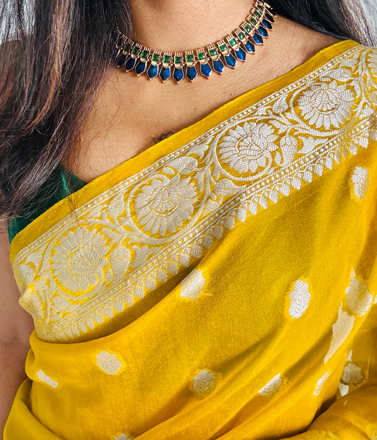 Blue nagapadam neckpiece, with earrings - YCGPNP614