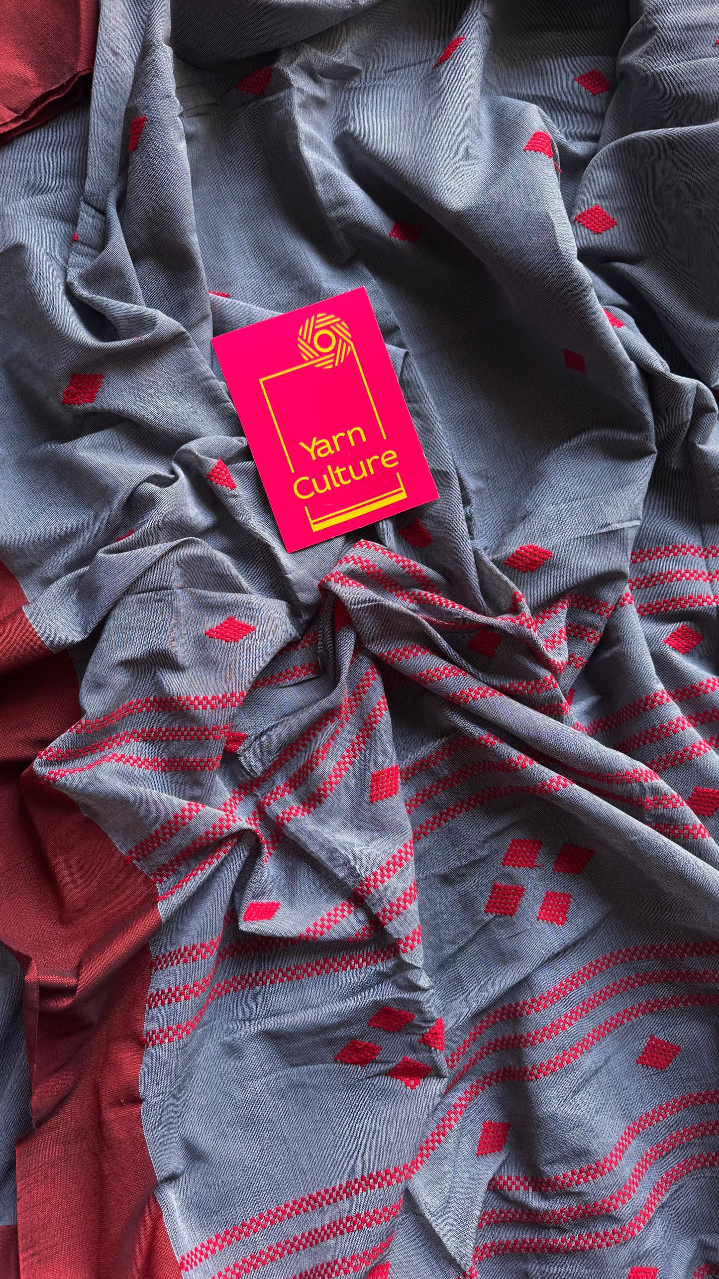 Grey with maroon, soft khadi cotton with woven motifs - YCBCKCDE24