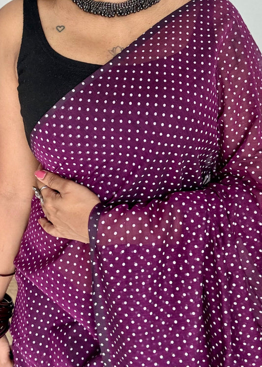 Purple with white polka dots mul cotton saree  - YCBCMCAP49