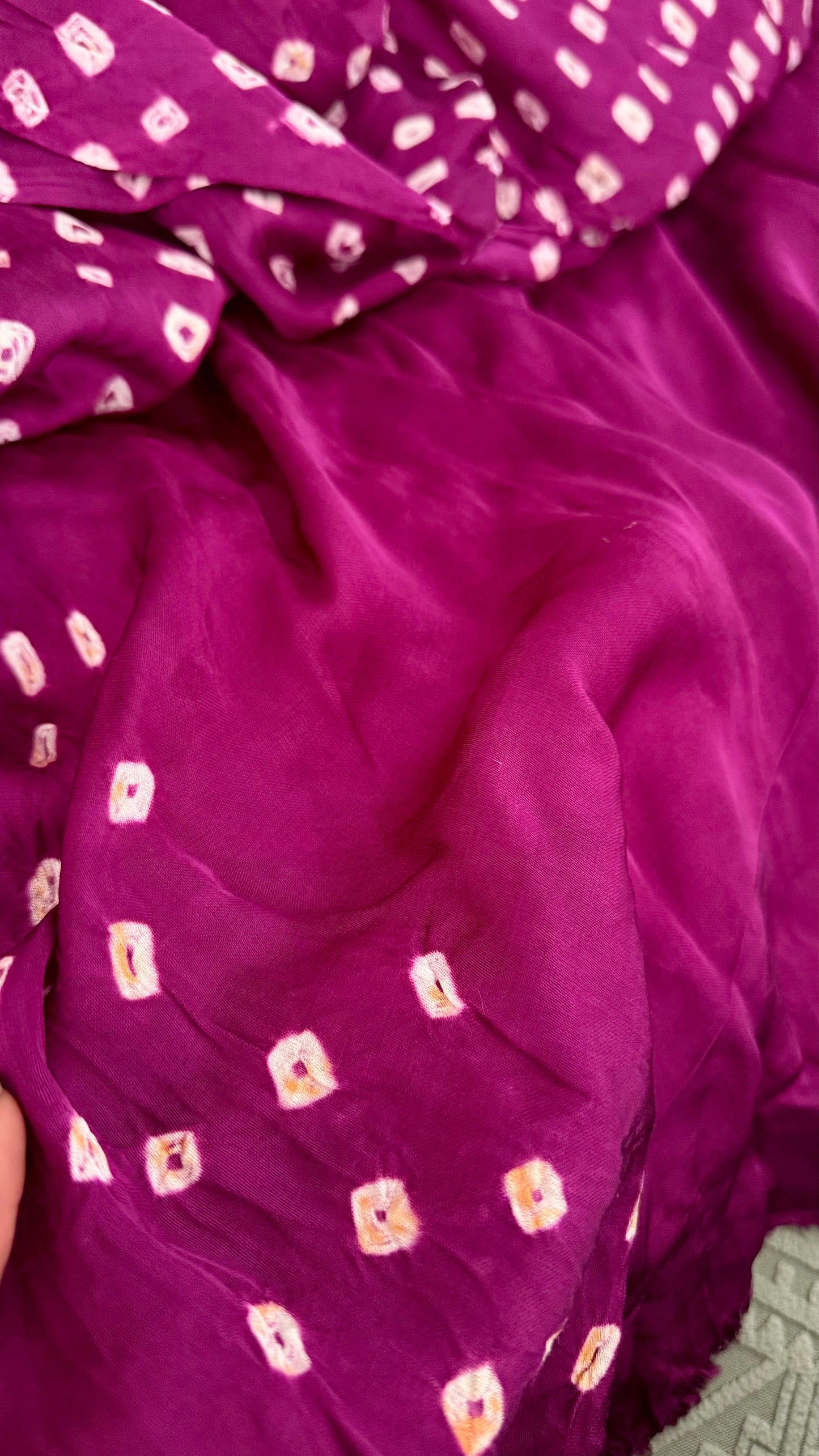 Purple pink (vadamalli) crushed bandhej pure modal silk saree with lagdi patta zari pallu - YCTOKBM329