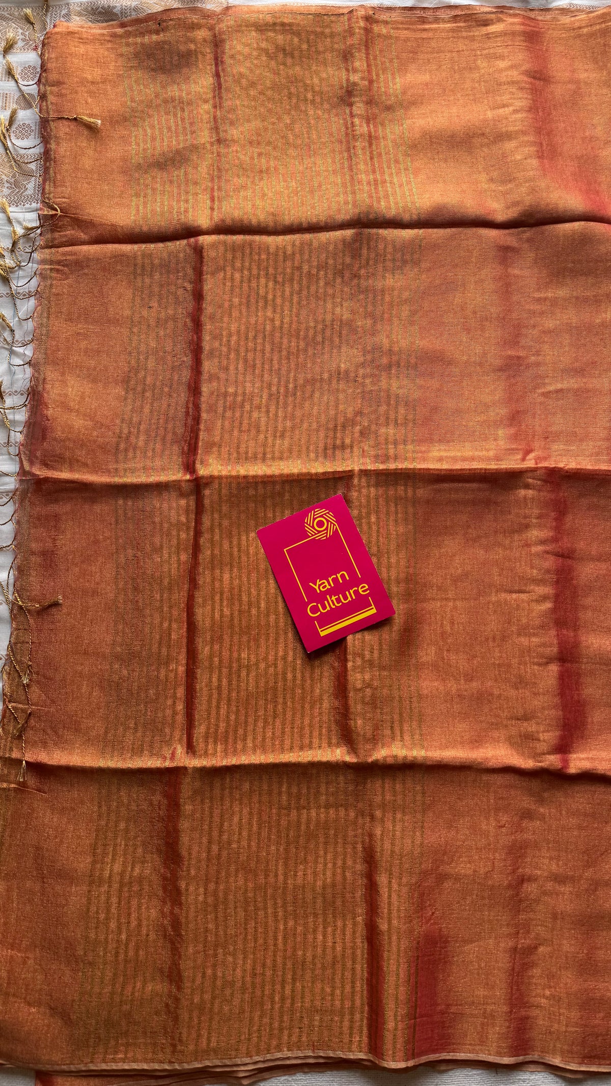 Orange with gold, dual tone metallic tissue linen saree - YCBCLTOC58