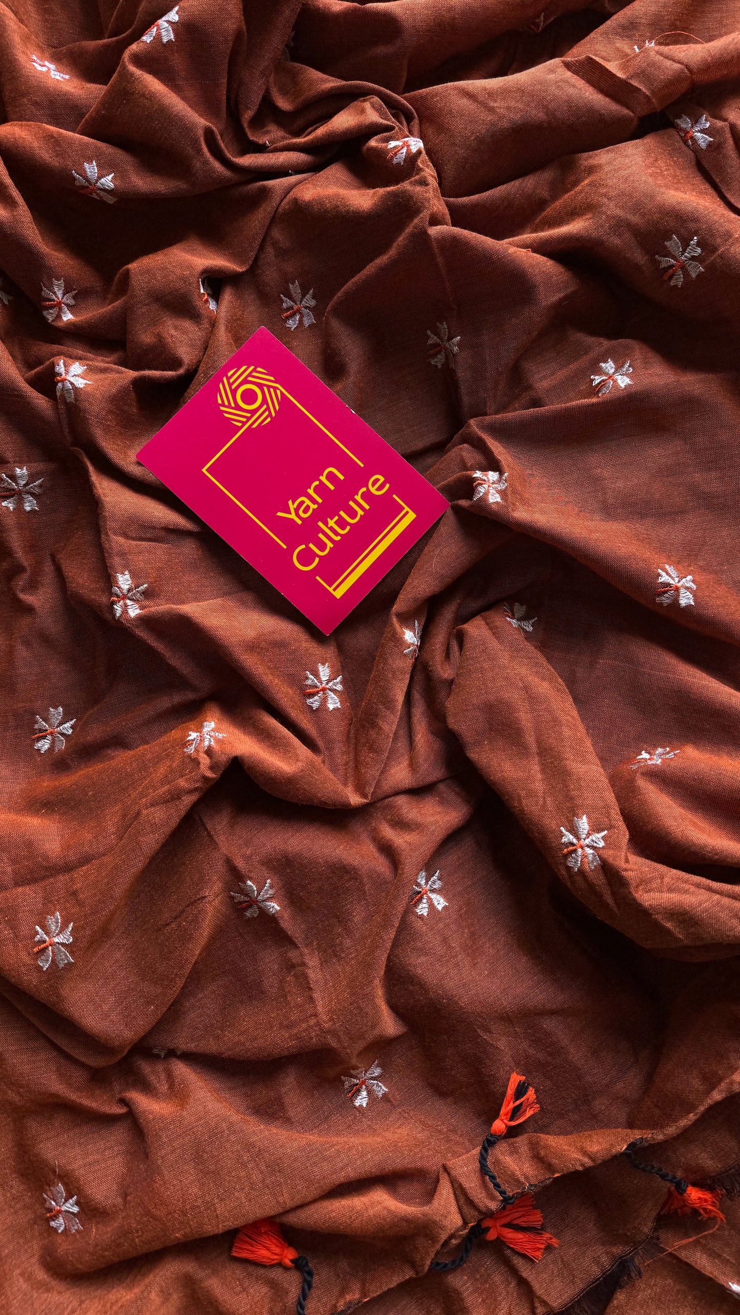 Rust orange parijat soft cotton saree  - YCBCKCAP38