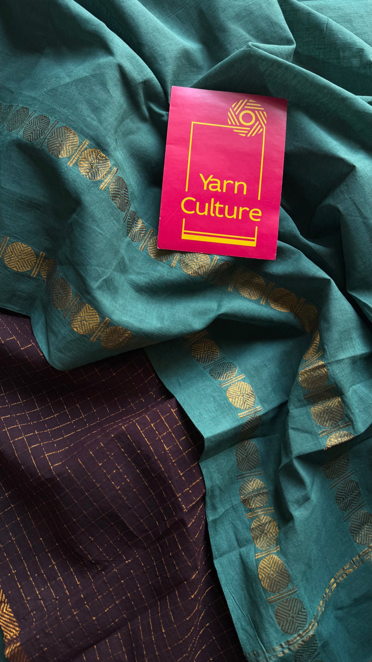Mint green with brown, sungudi cotton half and half saree - YCCOTNIDOC154