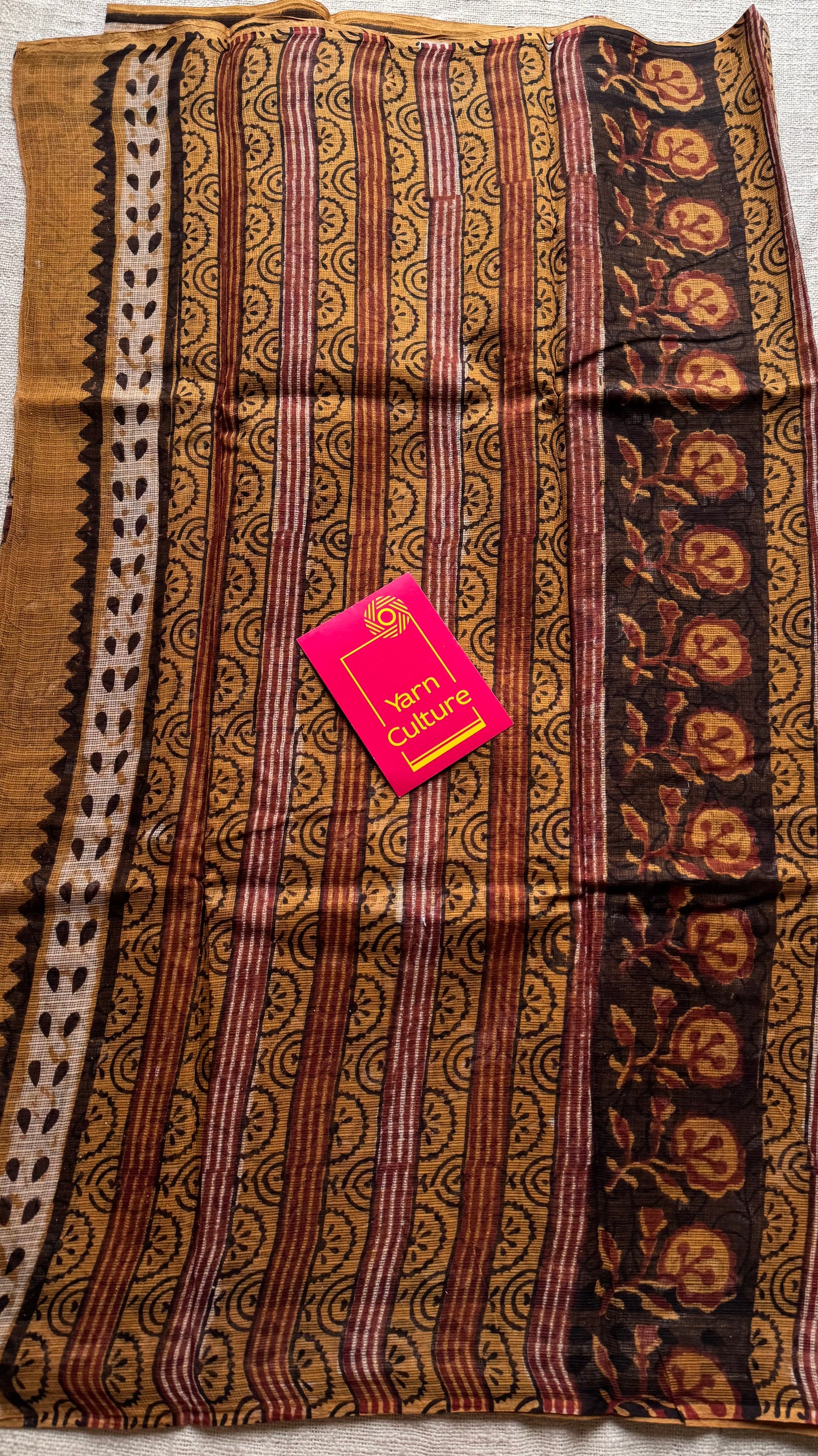 Orange Drama - light orange with brown floral kota doria saree - YCTORKDAP03