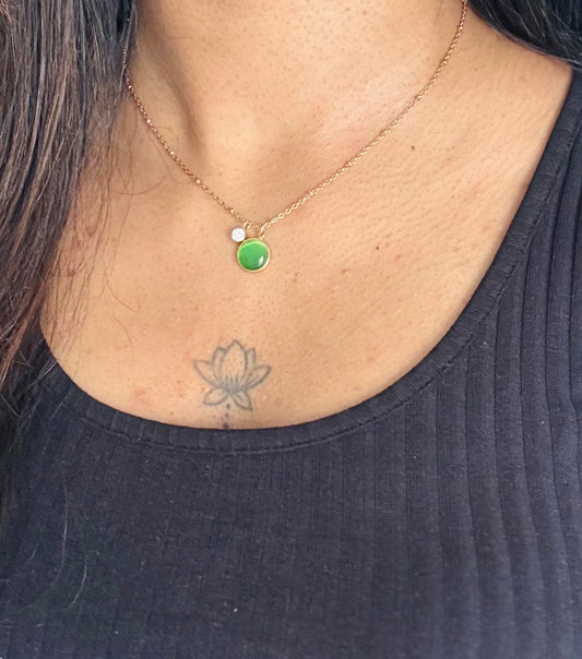 Gold plated chain, green pendant - YCGPC440