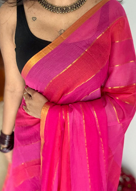 Orange and pink mul with gold multicoloured broad stripes - YCBCMCLSE48