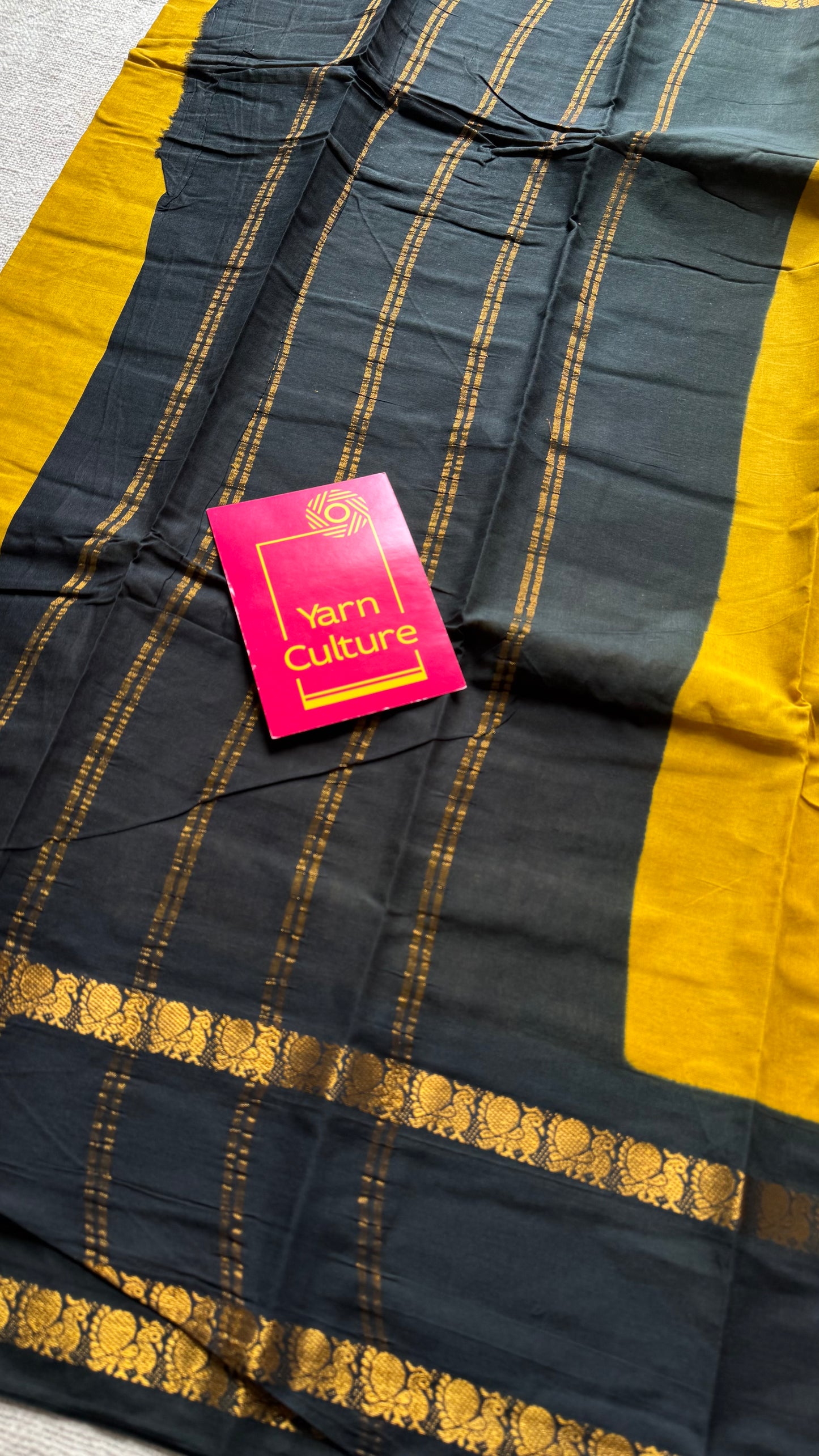 Turmeric yellow with black, rettaipettu sungudi, soft cotton - YCCOTNJSUN06