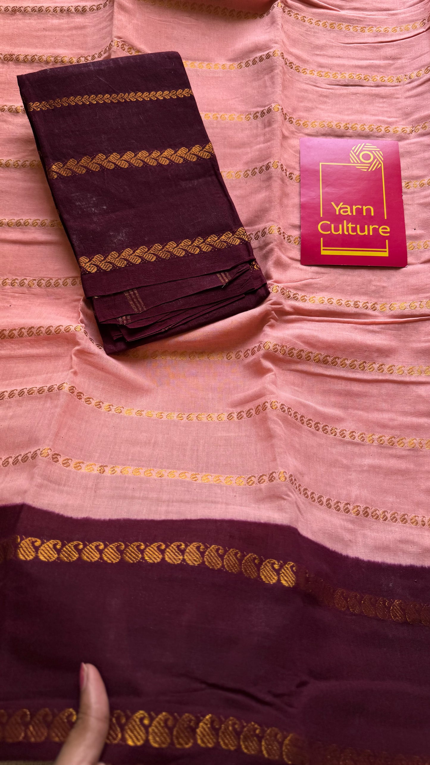 Light peach pink with maroon paisley velthaari sungudi, kattuchayam dyed madurai cotton - YCCOTNMSAP164