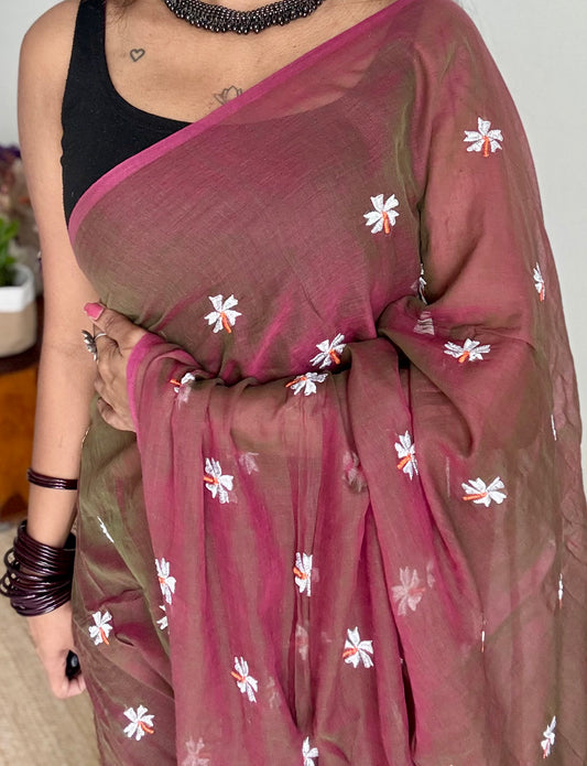 Brownish pink parijat mul cotton saree  - YCBCMCAP37