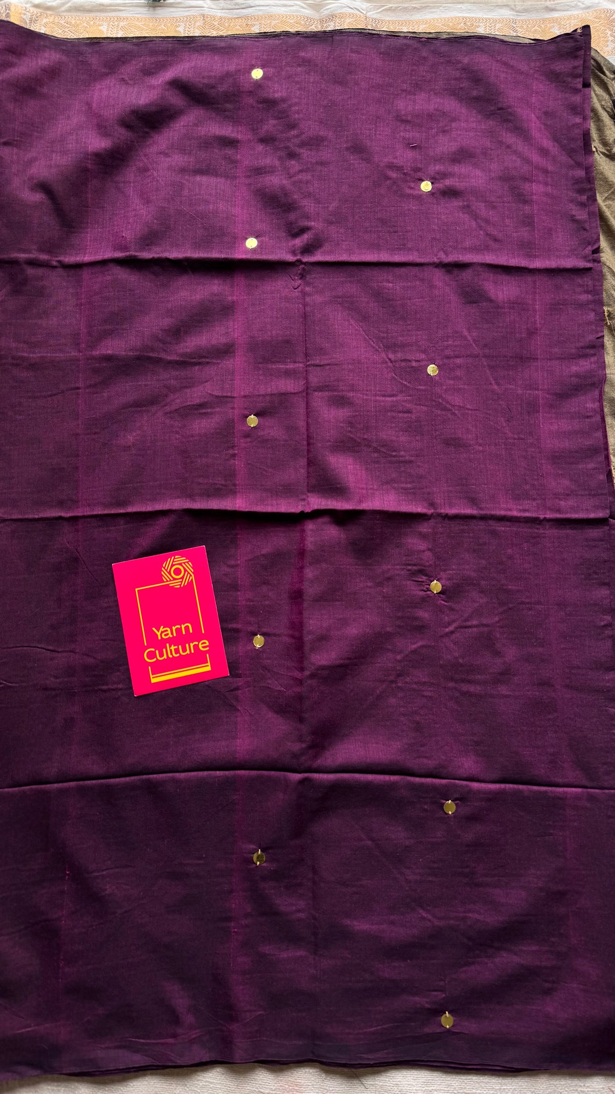 Wine with warm grey contrast pallu, gini sequins, soft cotton saree - YCBCSCOC02