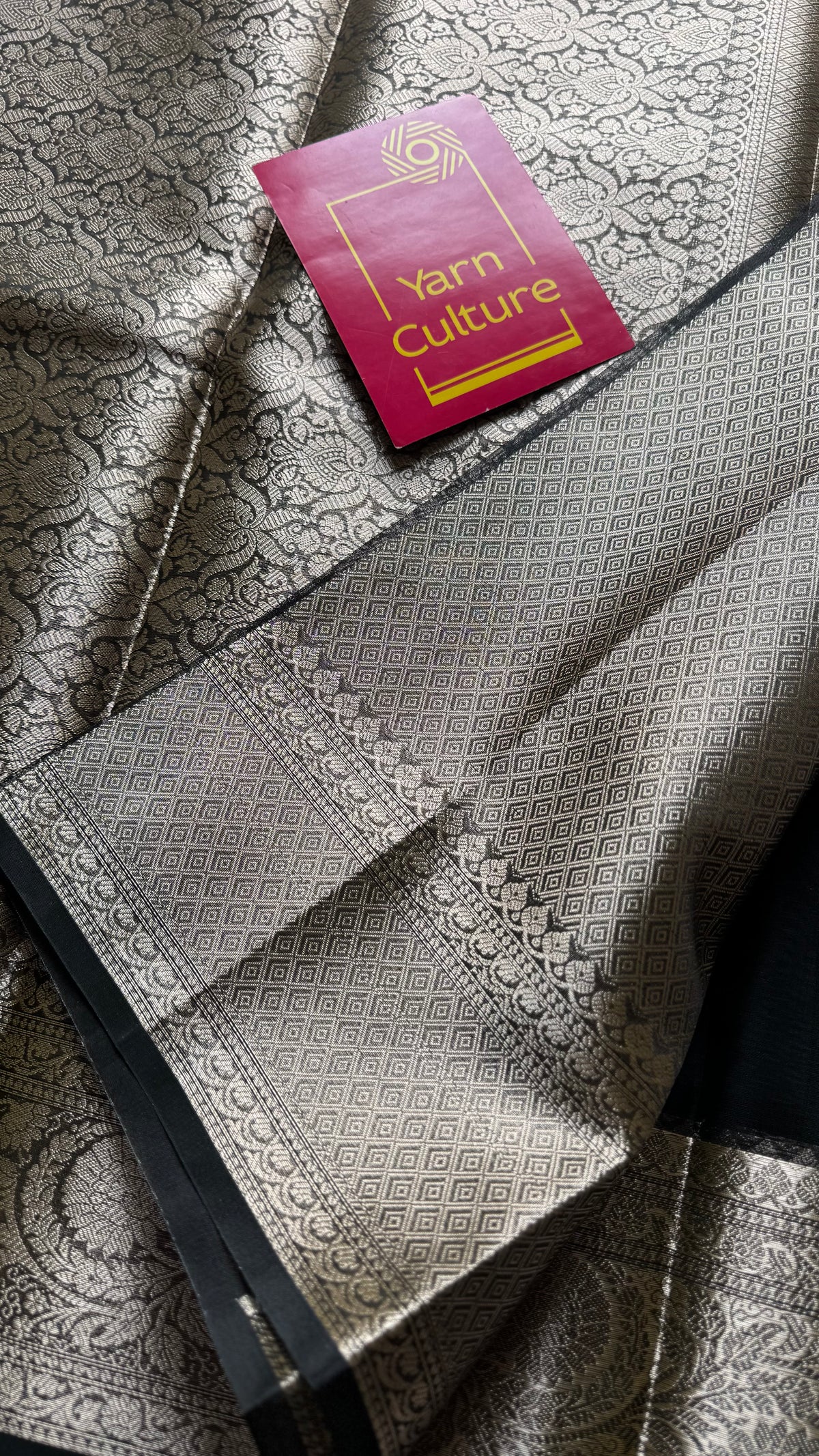 Black tissue Banarasi saree with zari border - YCBLTOC88