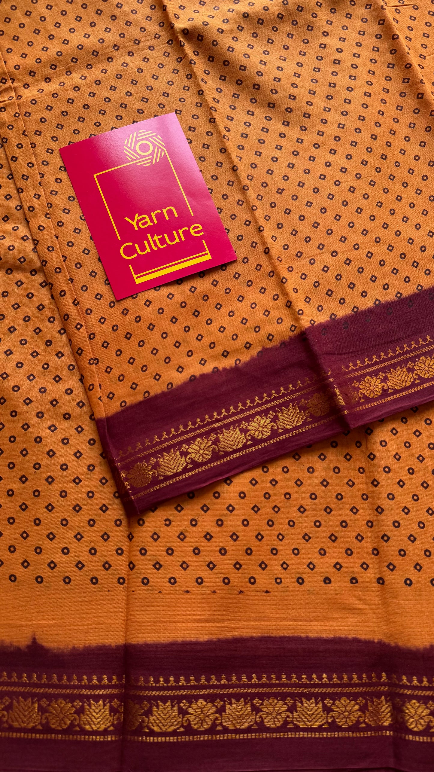 Light orange with maroon contrast, kattuchayam dyed madurai cotton saree - YCCOTNMA249