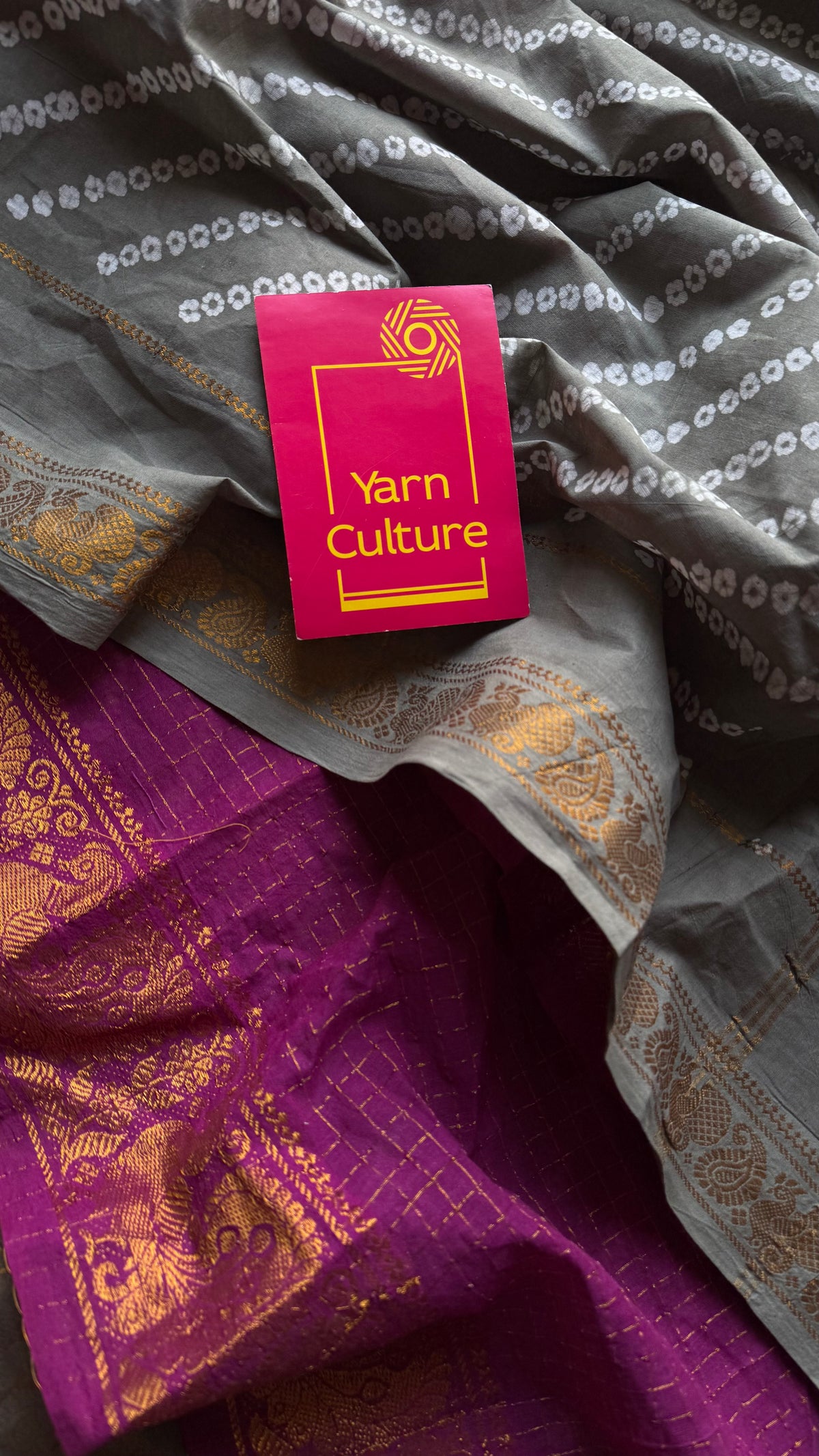 Grey with purple pink (vadamalli), cotton half and half saree - YCCOTNIDOC144