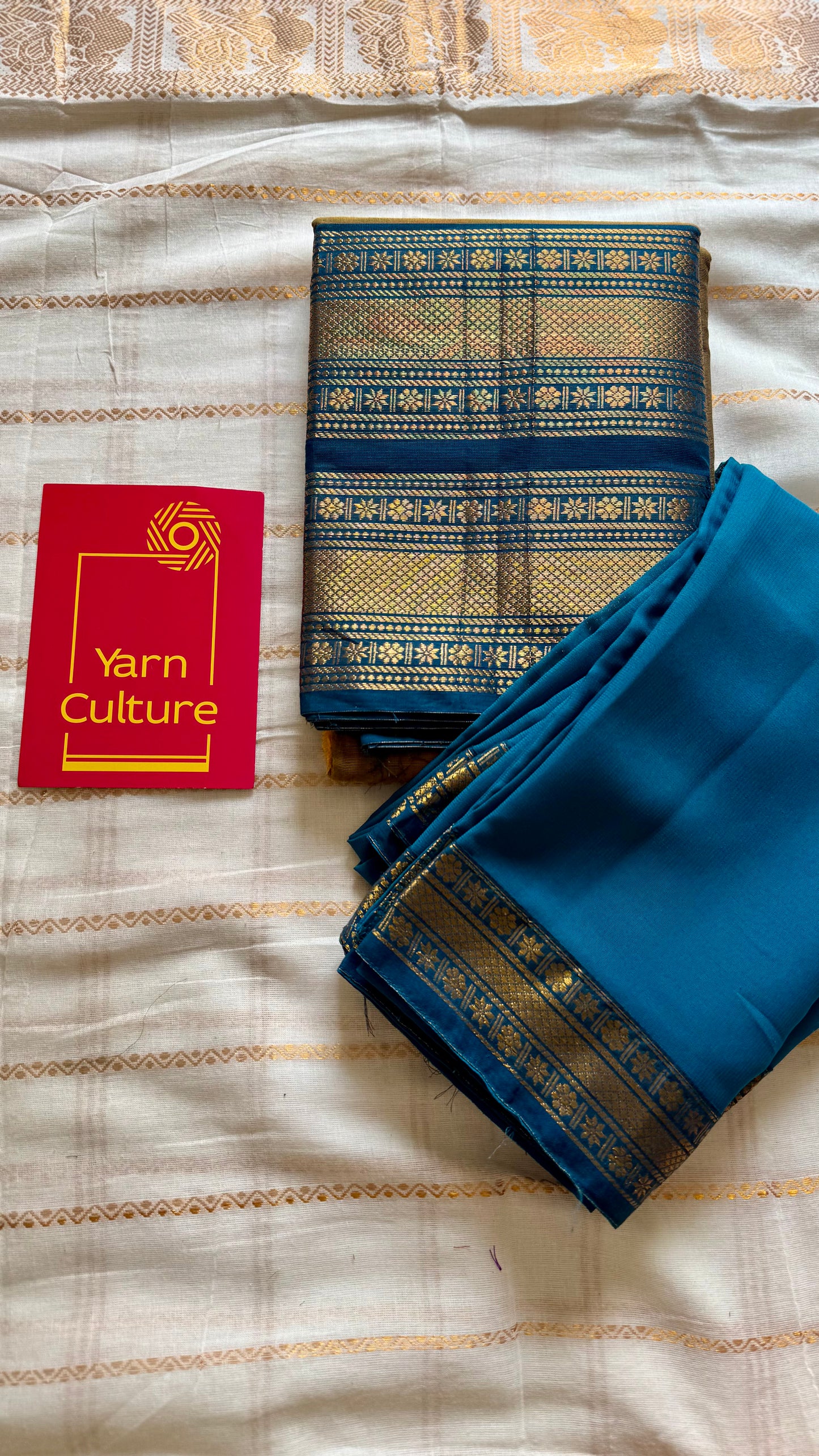 Mustard Brown - Blue unstitched half saree material (dhavani), kanchi cotton - YCIEHS206
