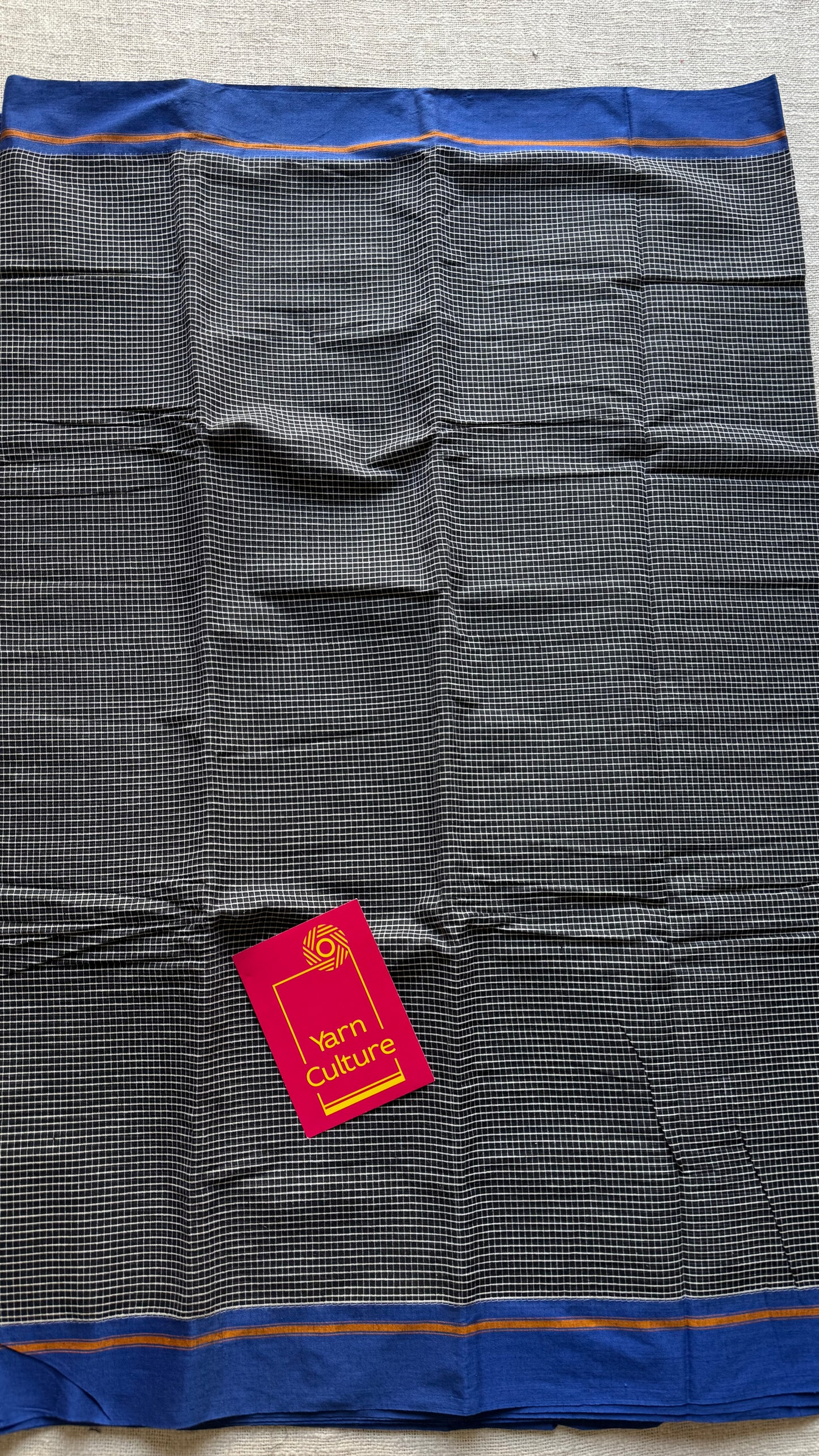 Classic black and white checks with blue border, patteda anchu, soft cotton - YCLOKC221