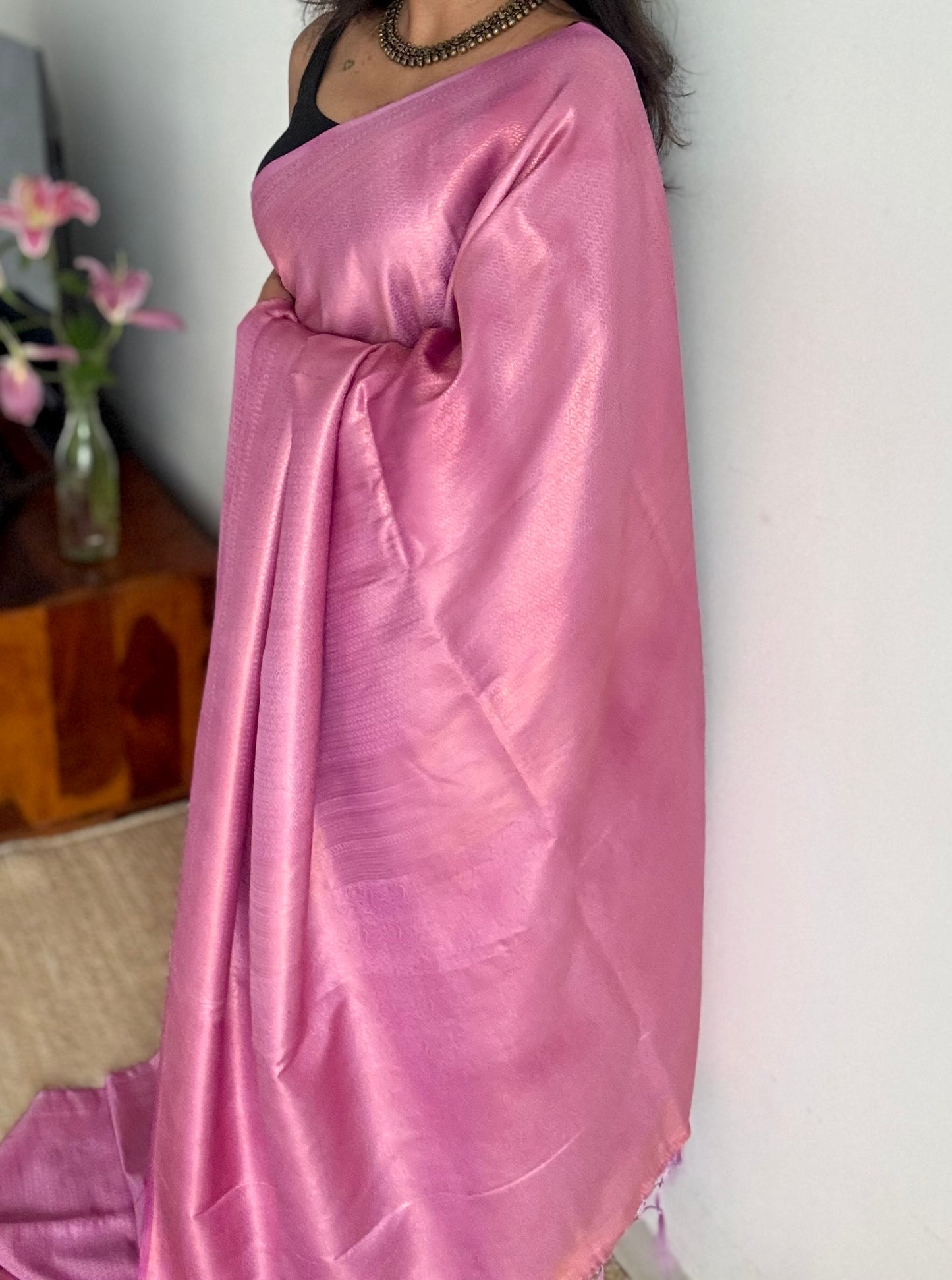 Lavender pink dual tone, antique gold zari, semi -silk - YCDOSOCSS01