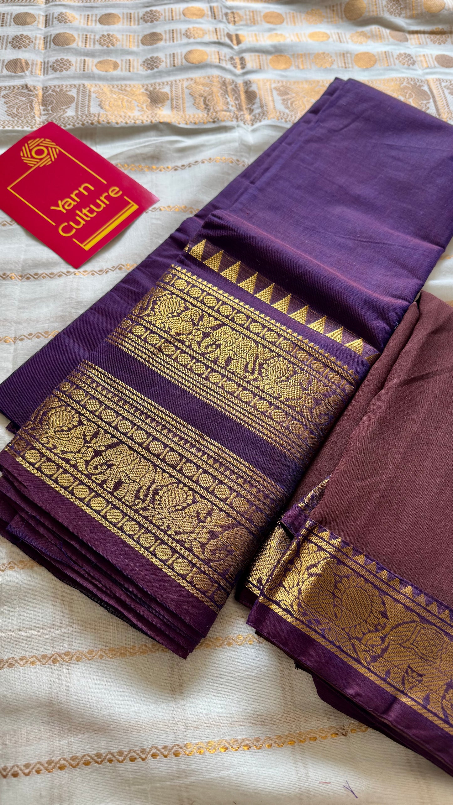 Purple - Brown unstitched half saree material (dhavani), kanchi cotton - YCIEHS207