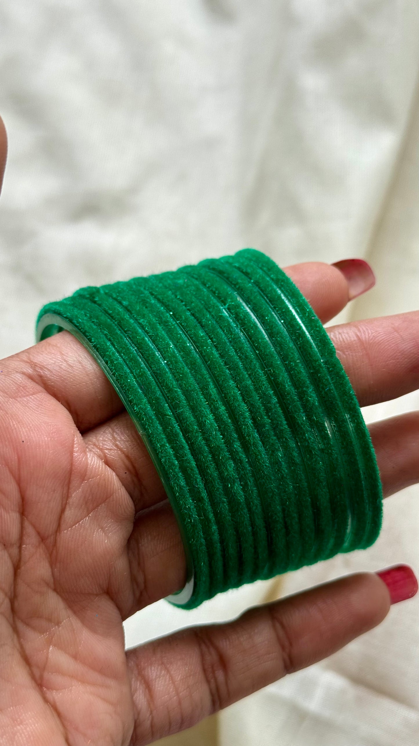 Green velvet glass bangles, set of 12 - YCBANGL381