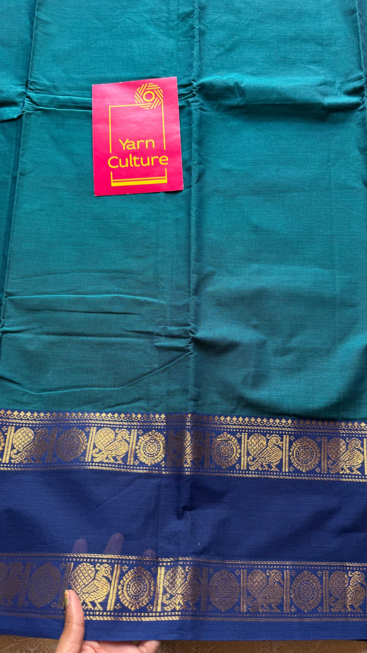 Peacock blue with blue rettaipet double zari border, kanchi cotton saree - YCCOTNCCOC112