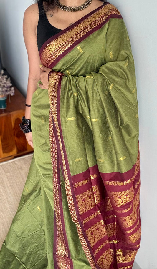Green with maroon - cotton silk - YCCOTNSEKCS01