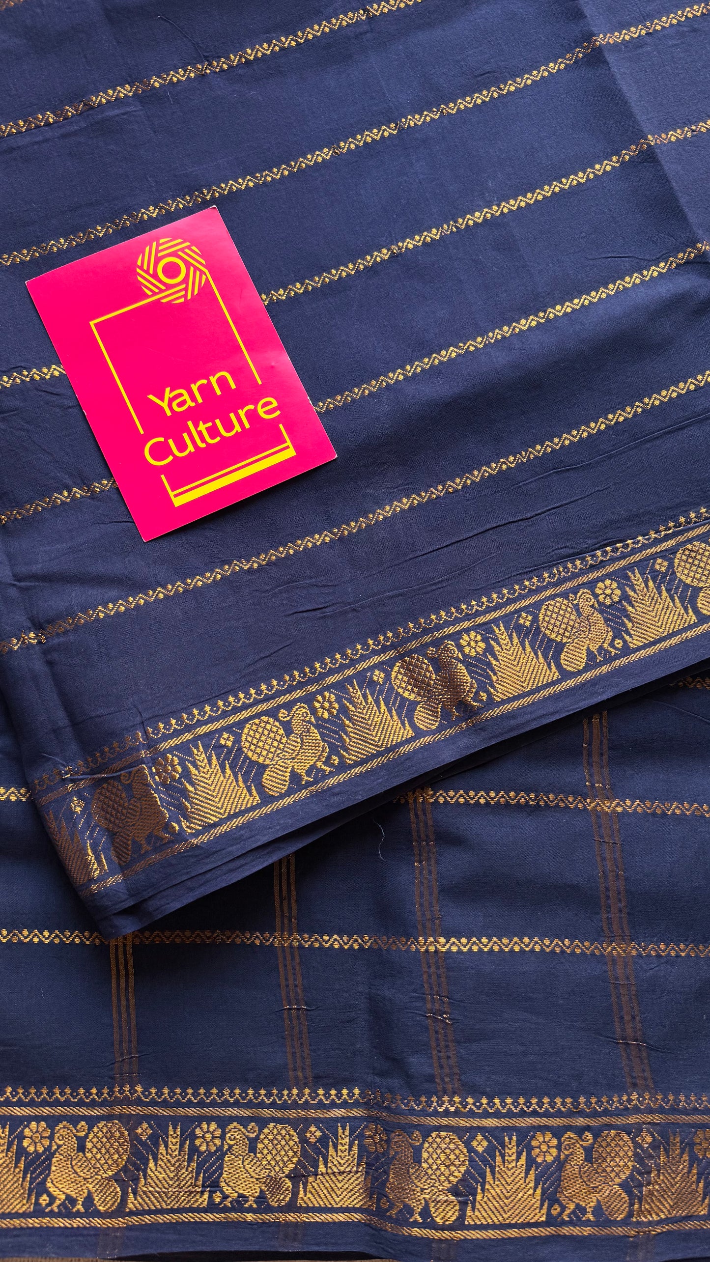 Dark blue velthaari patterned kattuchayam dyed madurai cotton saree - YCCOTNMSFE134
