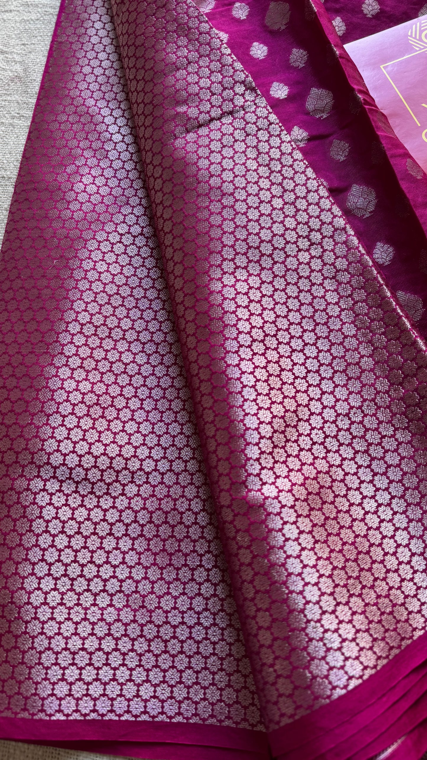 Rani pink, silver buttas and zari, Banarasi semi-silk - YCDESE43