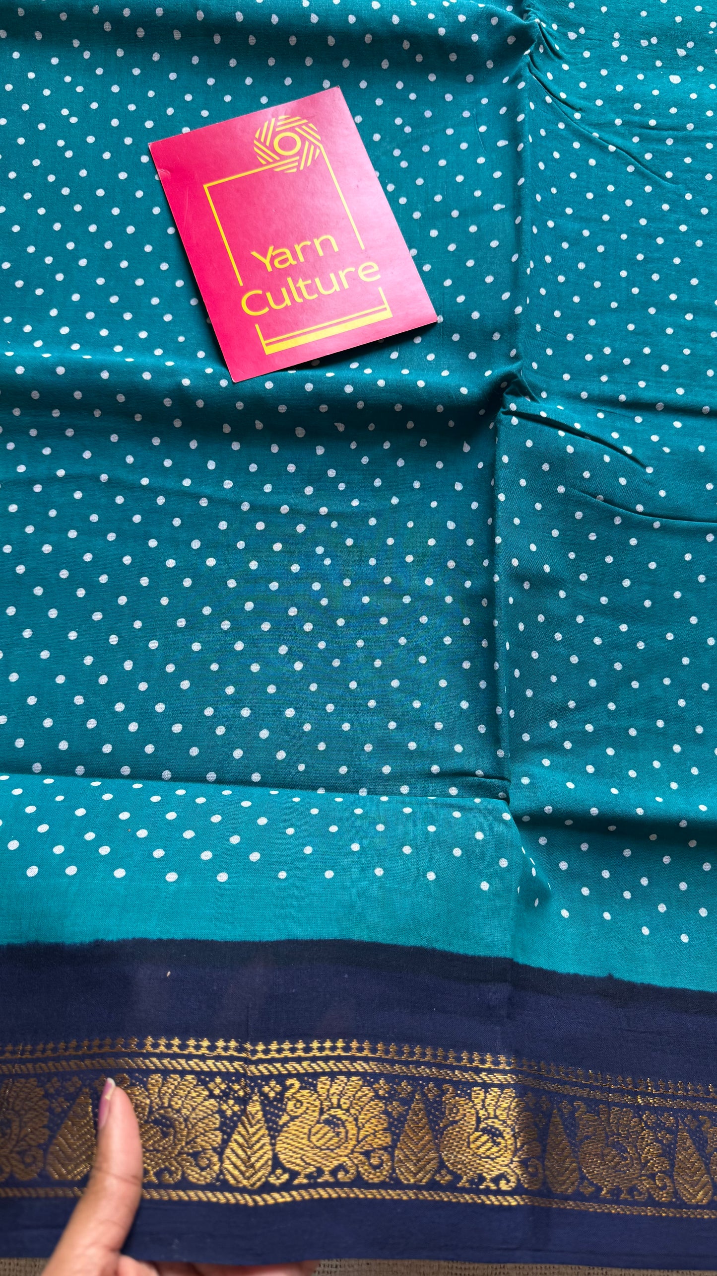 Turquoise blue with navy blue, kattuchayam dyed madurai sungudi cotton saree - YCCOTNMSFE05