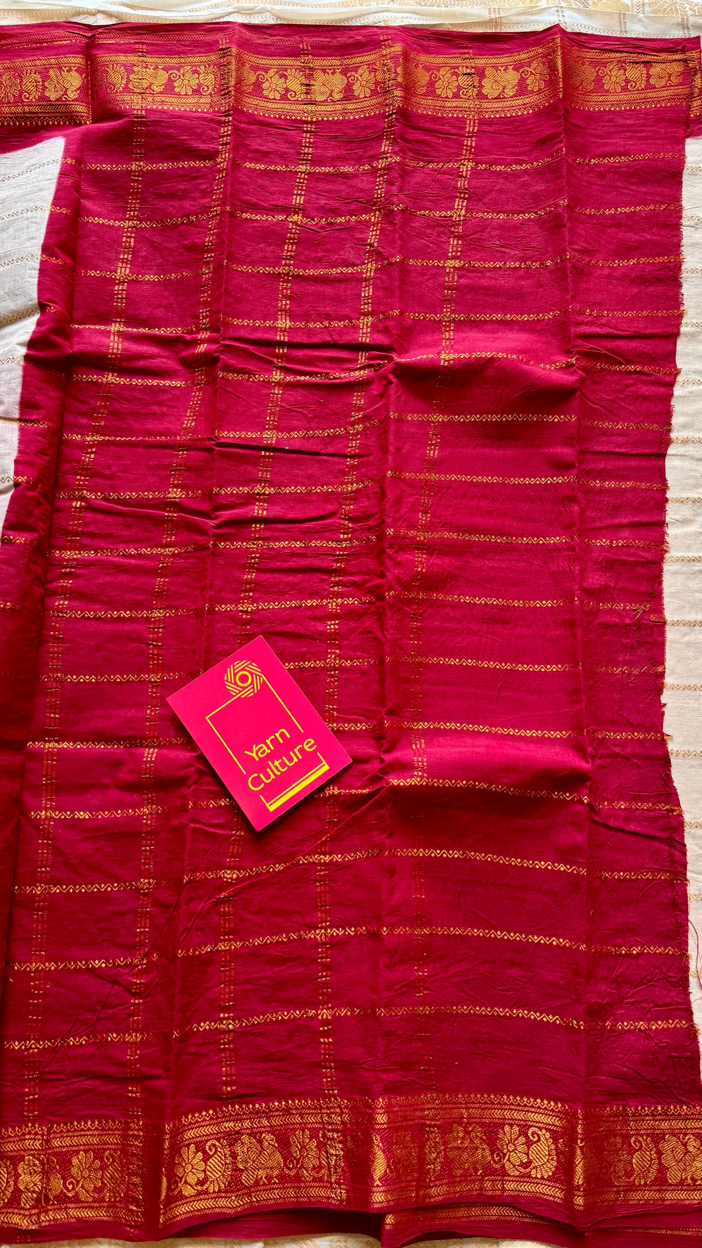 Ivory with red contrast velthaari sungudi, kattuchayam dyed madurai cotton - YCIEON105