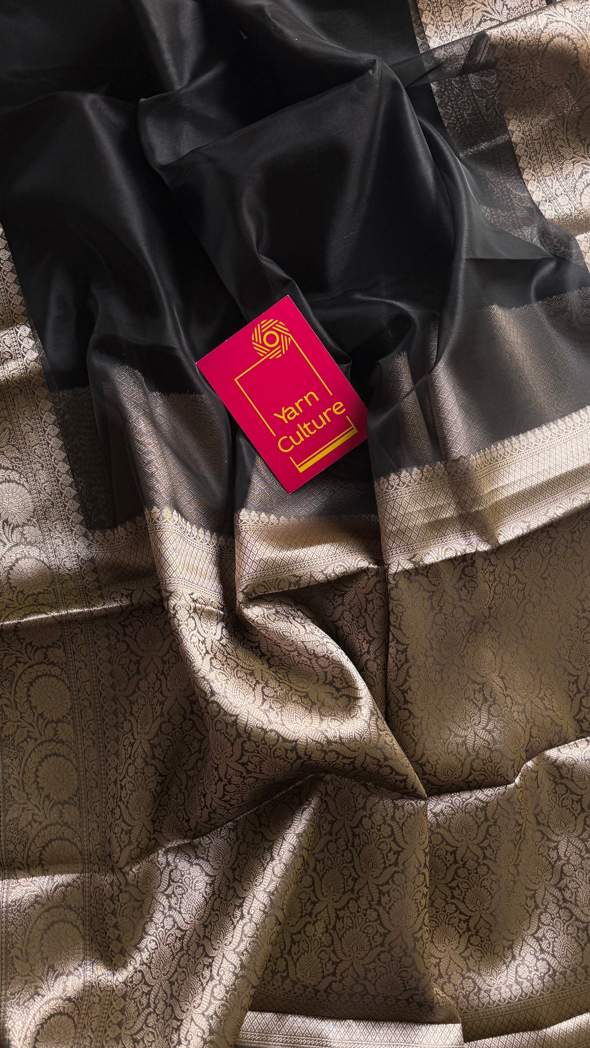 Black tissue Banarasi saree with zari border - YCBLTOC88