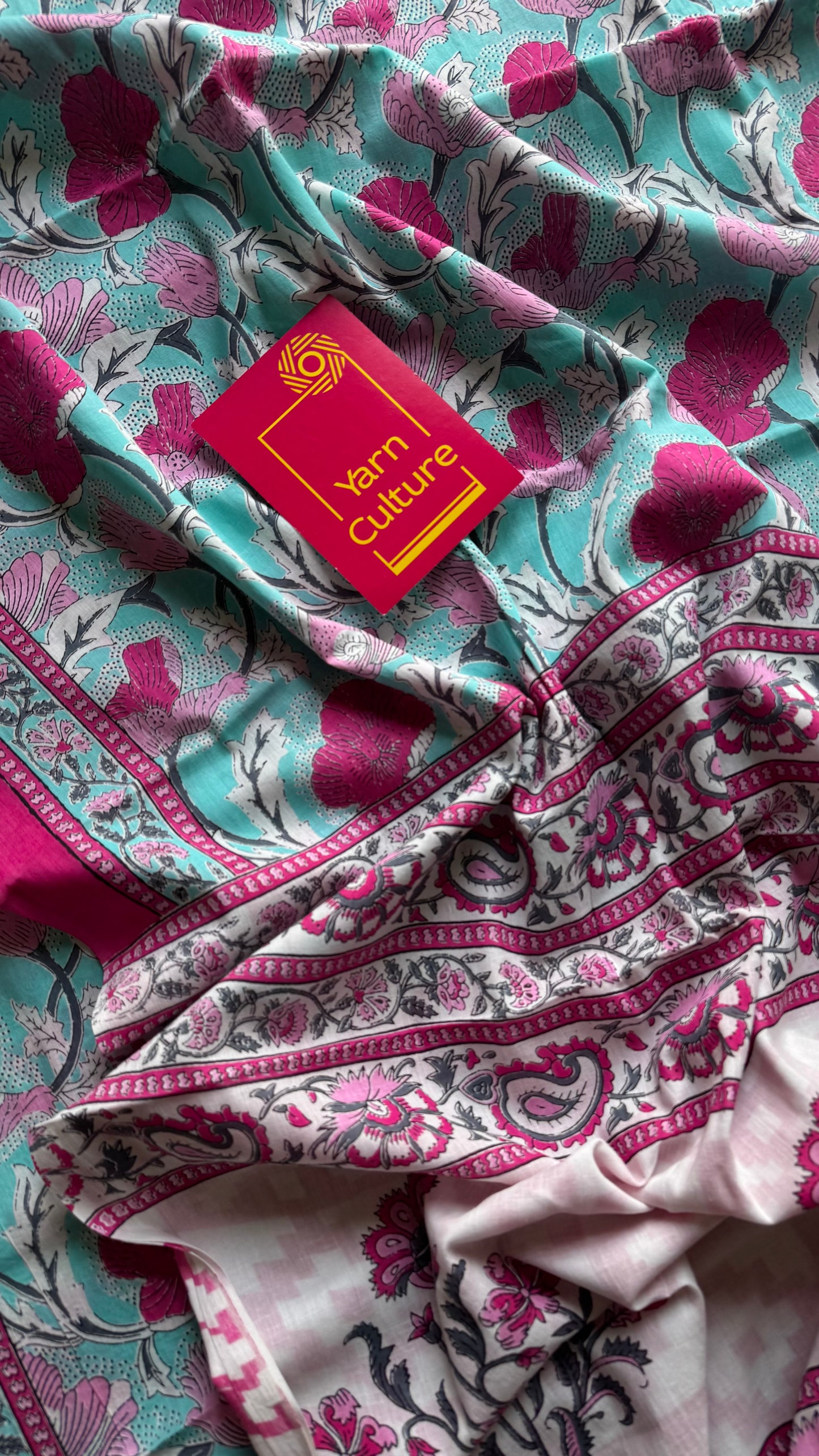 Turquoise floral soft cotton saree - YCTORCMA08