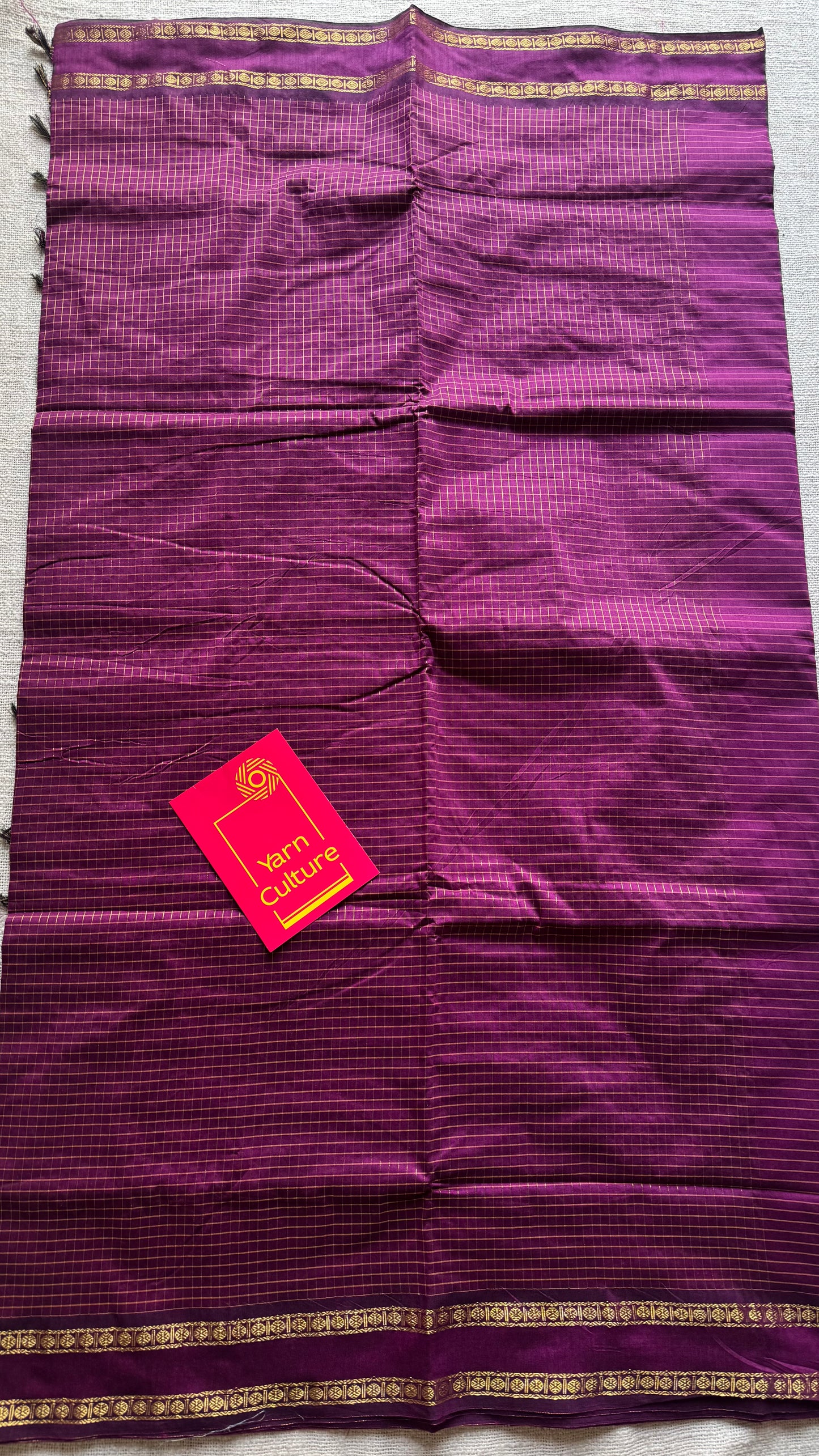 Wine, arani zari checks saree, cotton silk - YCCOTNARFE51