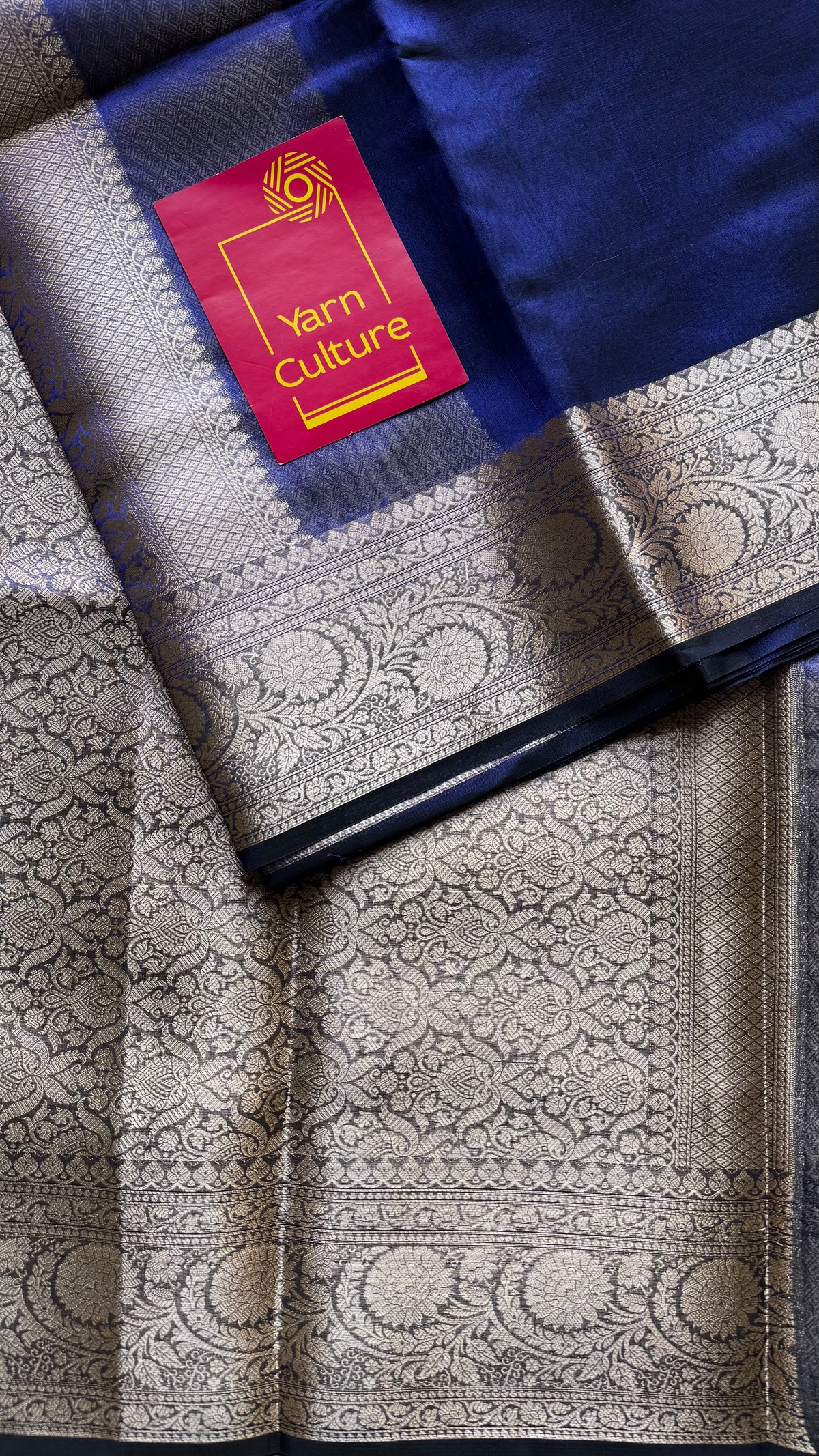 Royal blue tissue Banarasi saree with zari border - YCBLTOC85