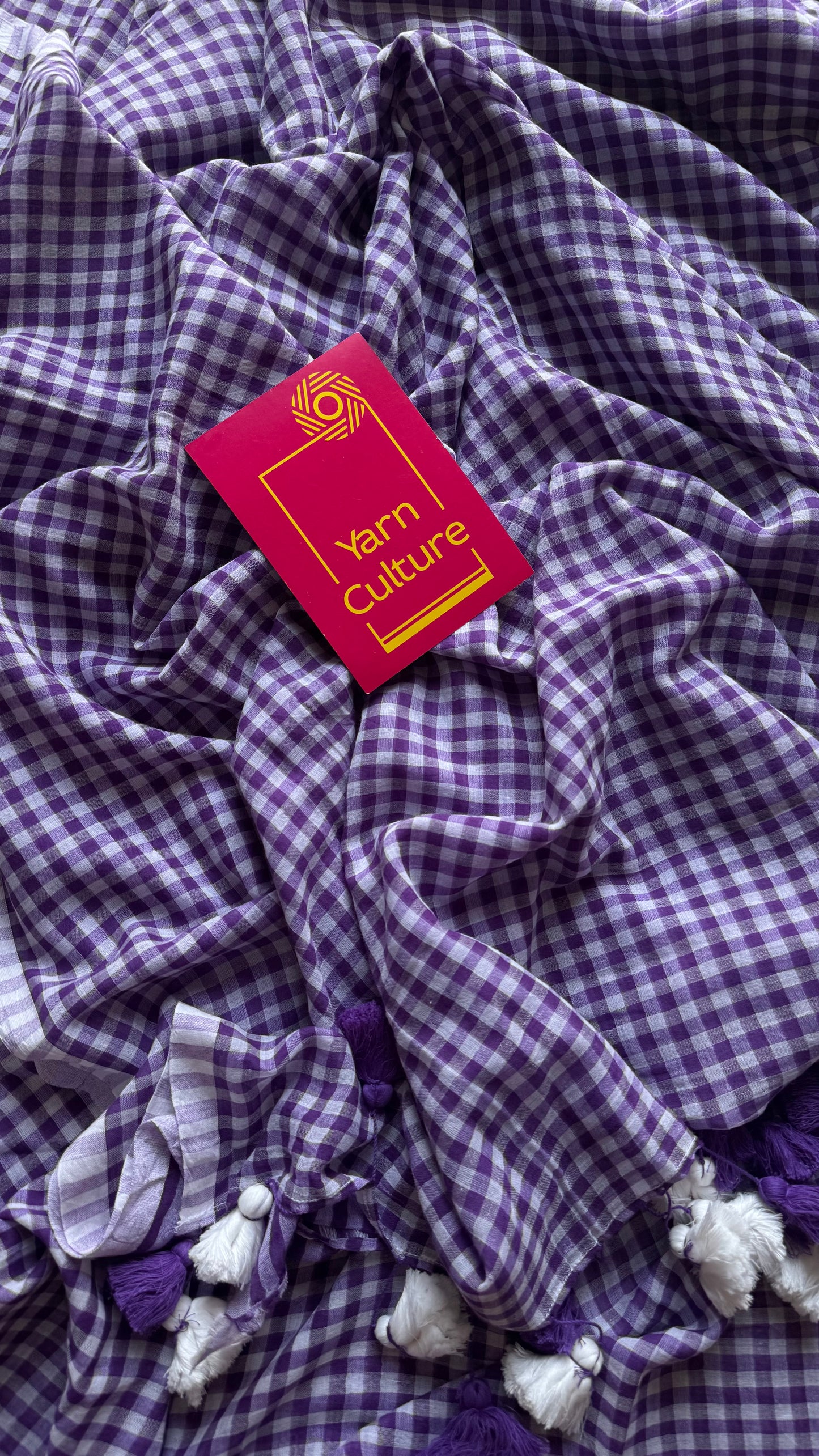 Purple and white checkered mul cotton saree  - YCBCMCCMA32