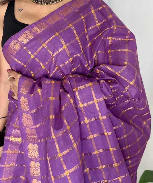 Purple pavithra kattam kattuchayam dyed madurai cotton saree - YCCOTNMSAP127