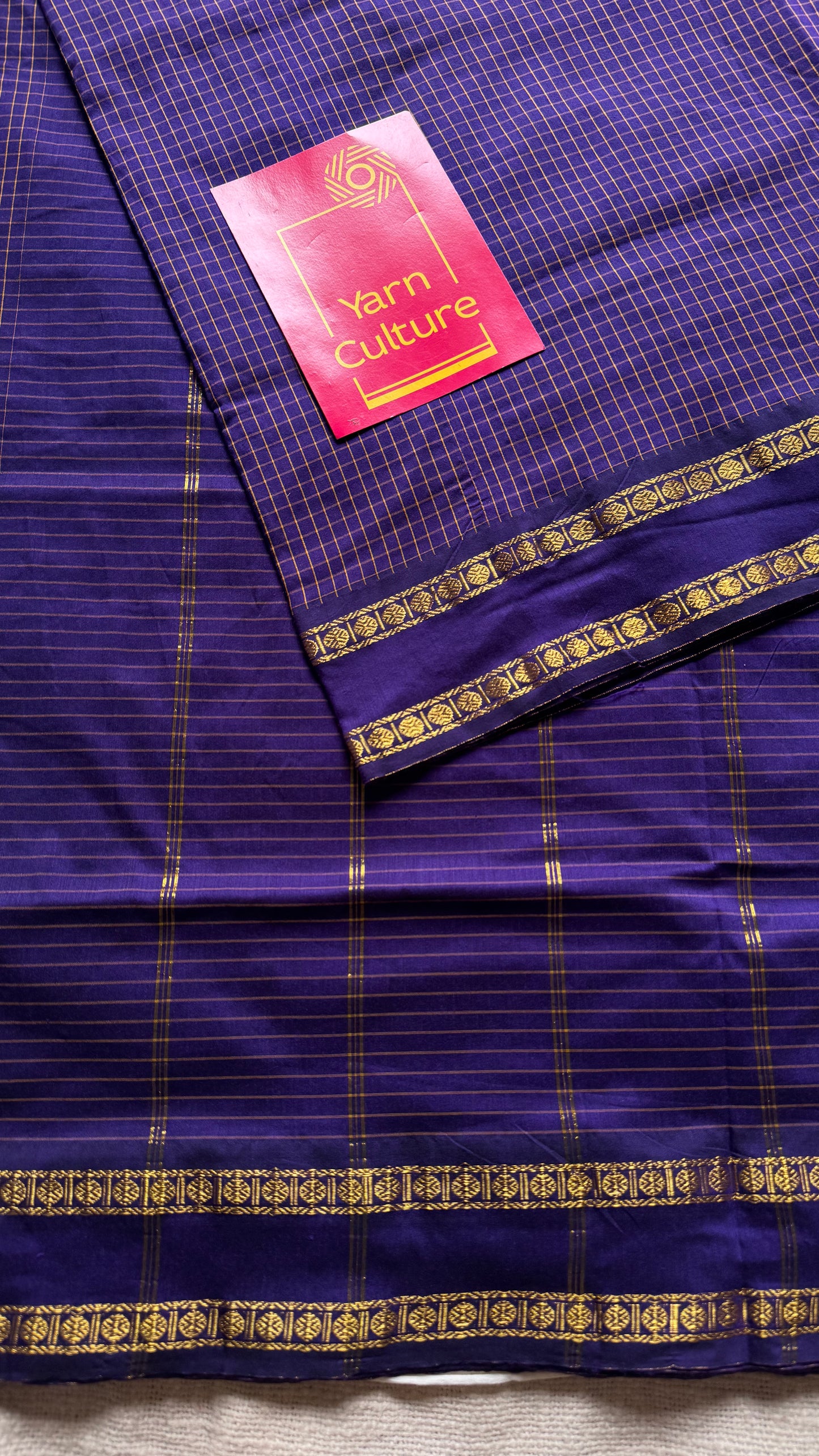 Purple violet, arani checks saree, cotton silk - YCCOTNAUG19