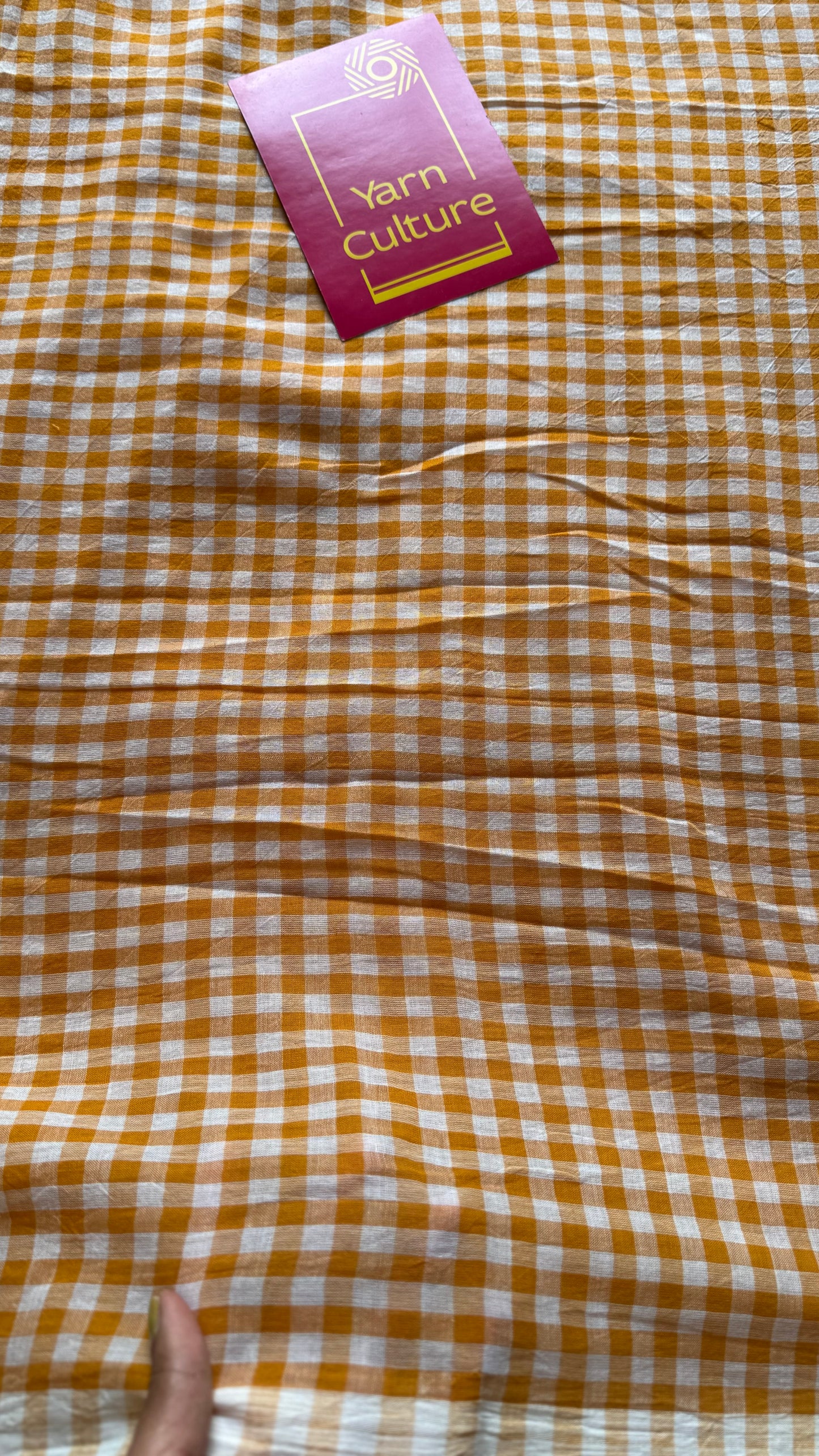 Light orange and white checkered mul cotton saree  - YCBCMCCMA26