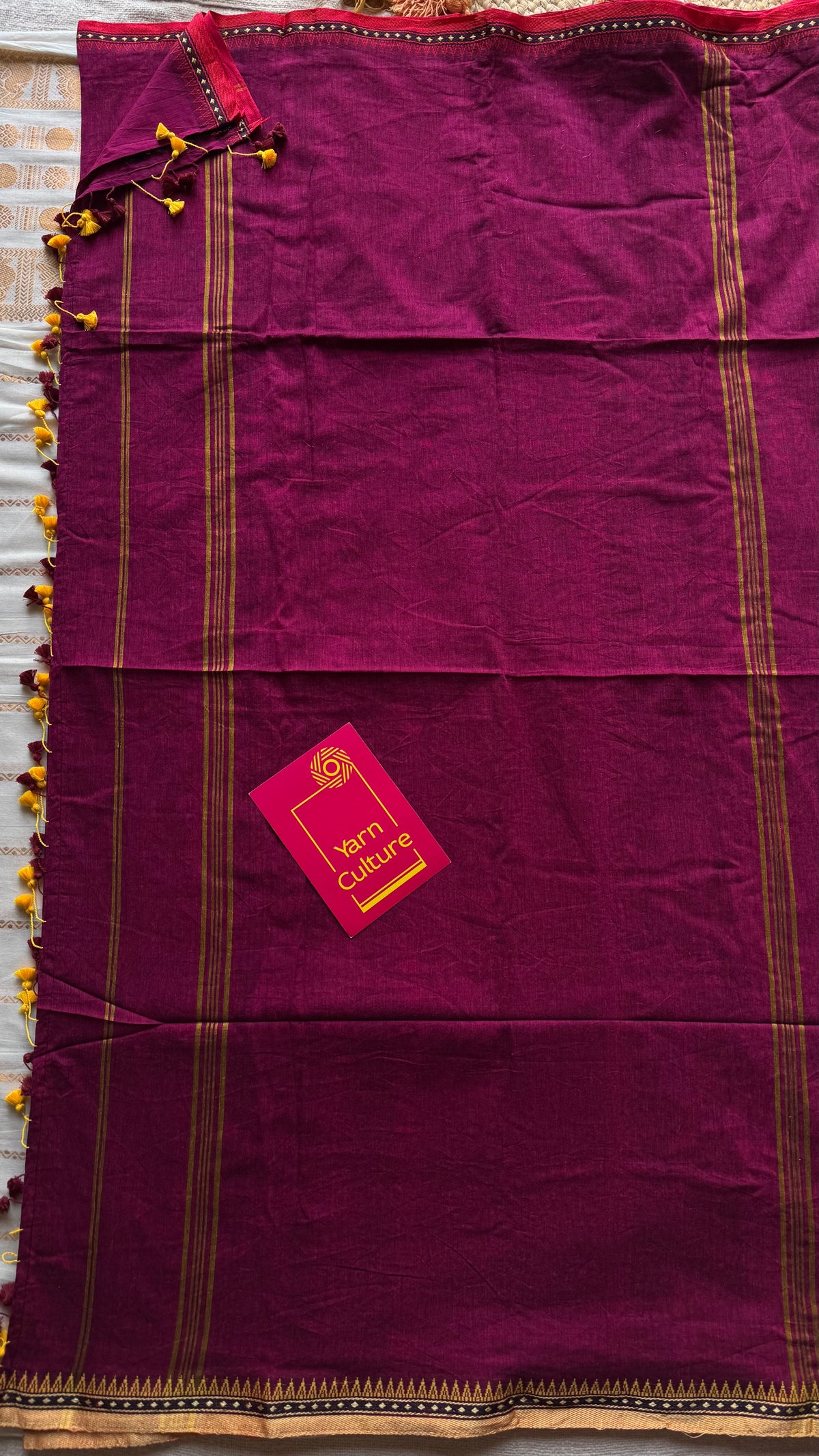 Handloom Bengal soft cotton saree, ruby with cream and red woven dual tone borders - YCBCMCSE43