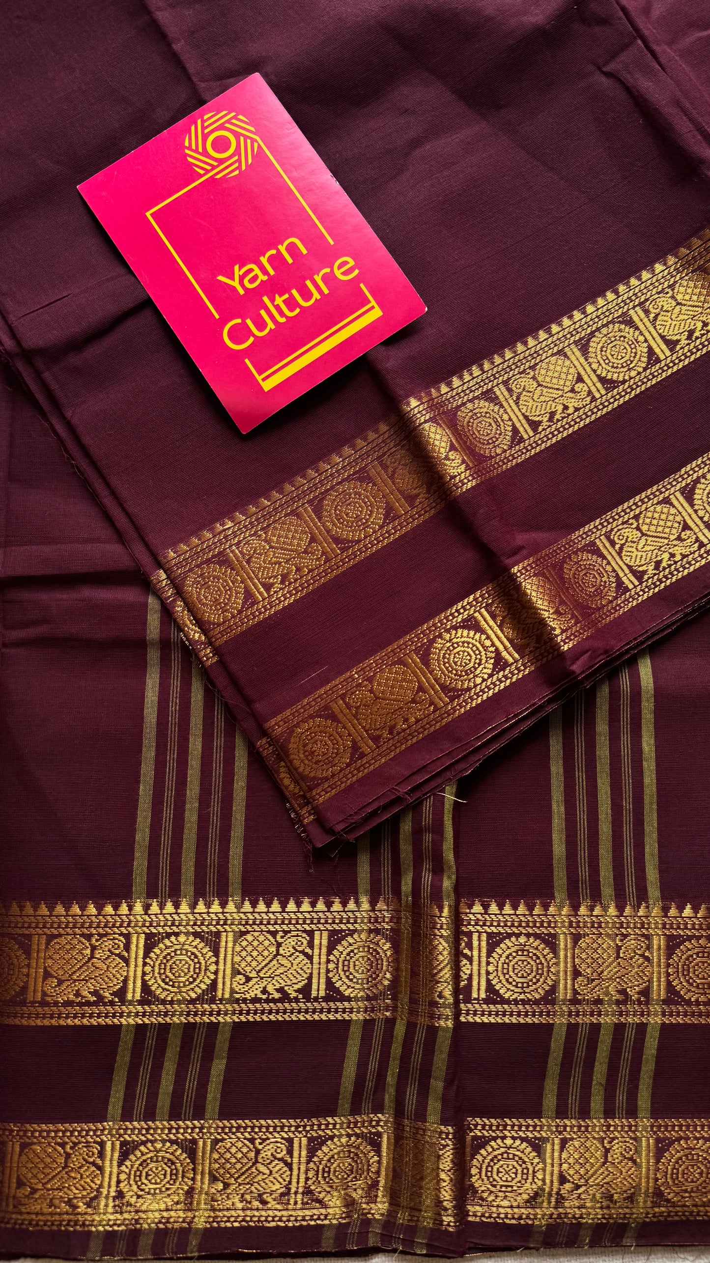 Kanchi cotton saree, dark maroon with rettaipet double zari border - YCCOTNAP90