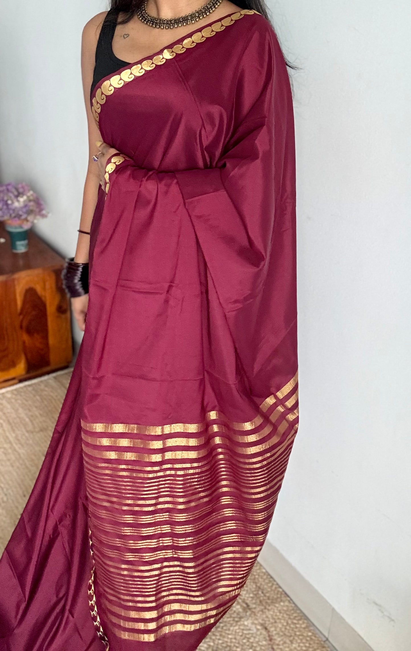 Maroon Mysore semi crepe silk saree - YCLOKFE238