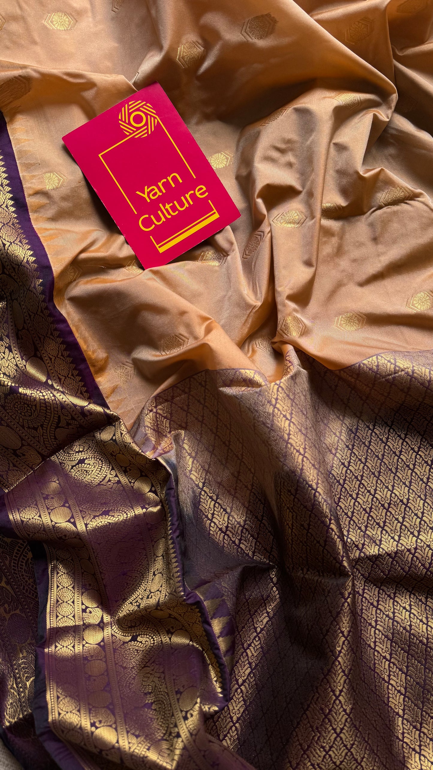 Mohini - beige with deep wine purple, handloom korvai semi silk - YCCOTNFEJUKS06