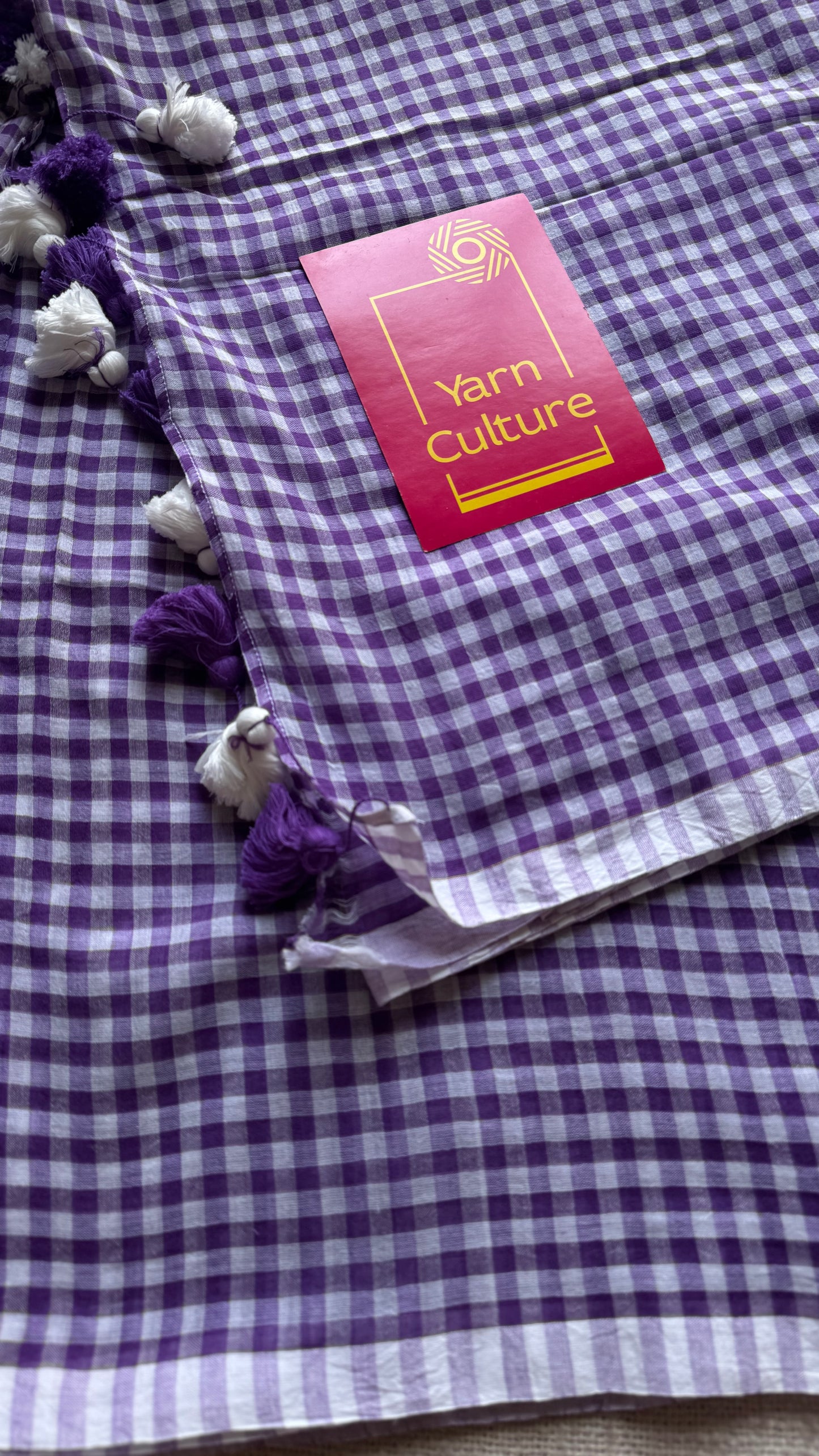 Purple and white checkered mul cotton saree  - YCBCMCCMA32