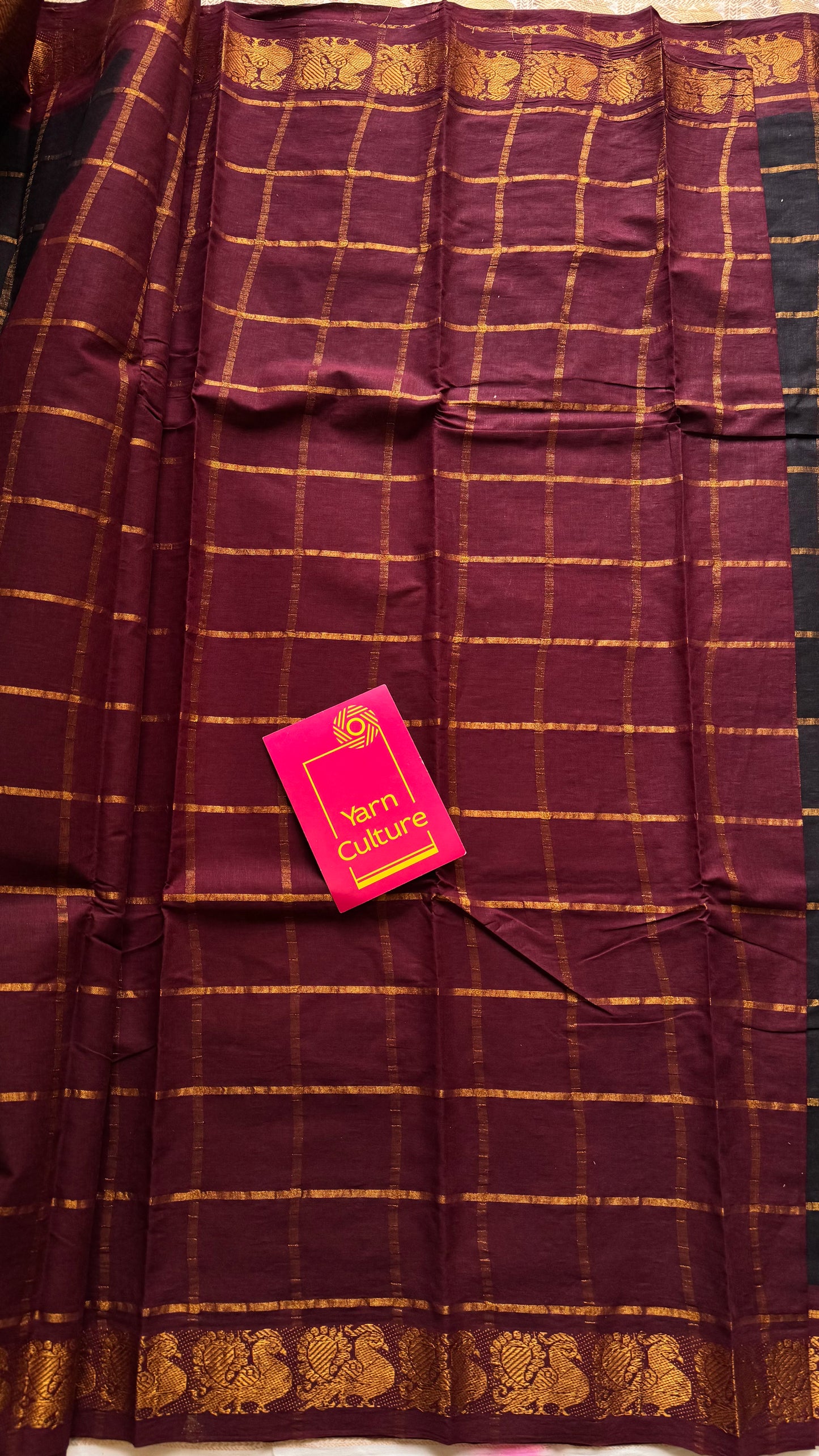Brownish black with maroon pavithra kattam sungudi, madurai cotton - YCCOTNMSAP144