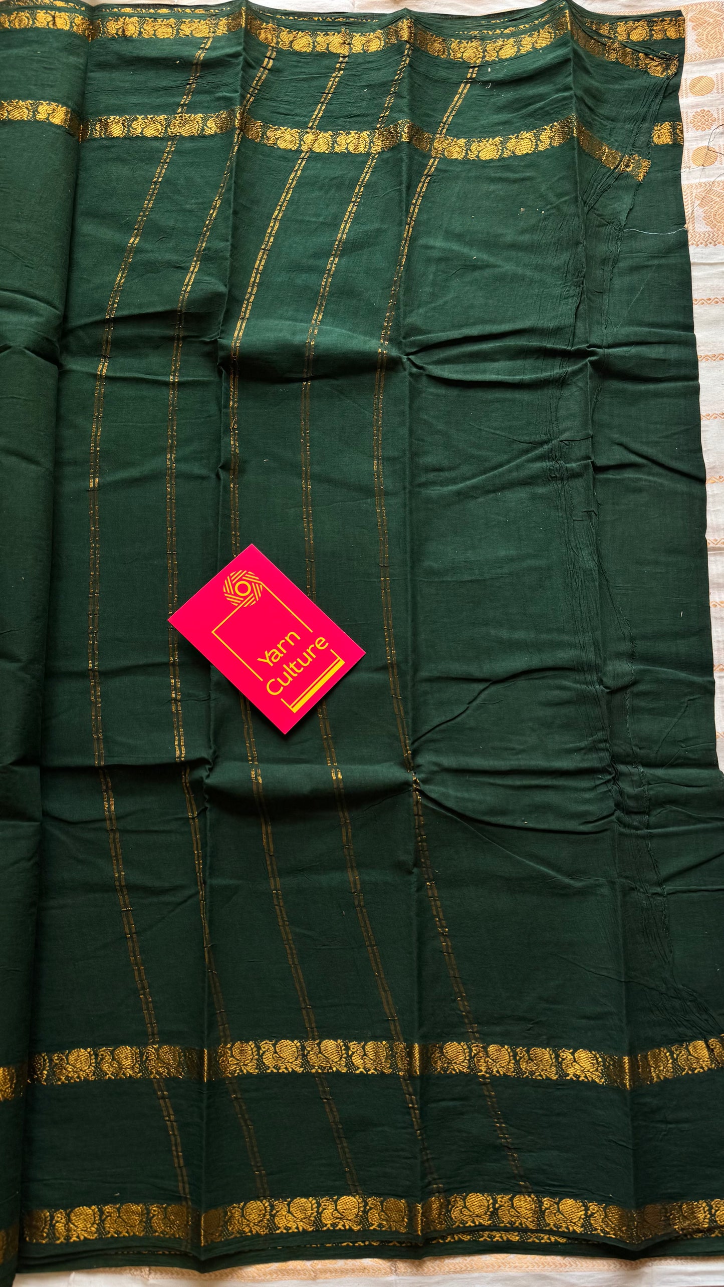 Dark green rettaipettu peacock double bordered, kattuchayam dyed madurai cotton saree - YCCOTNMA255