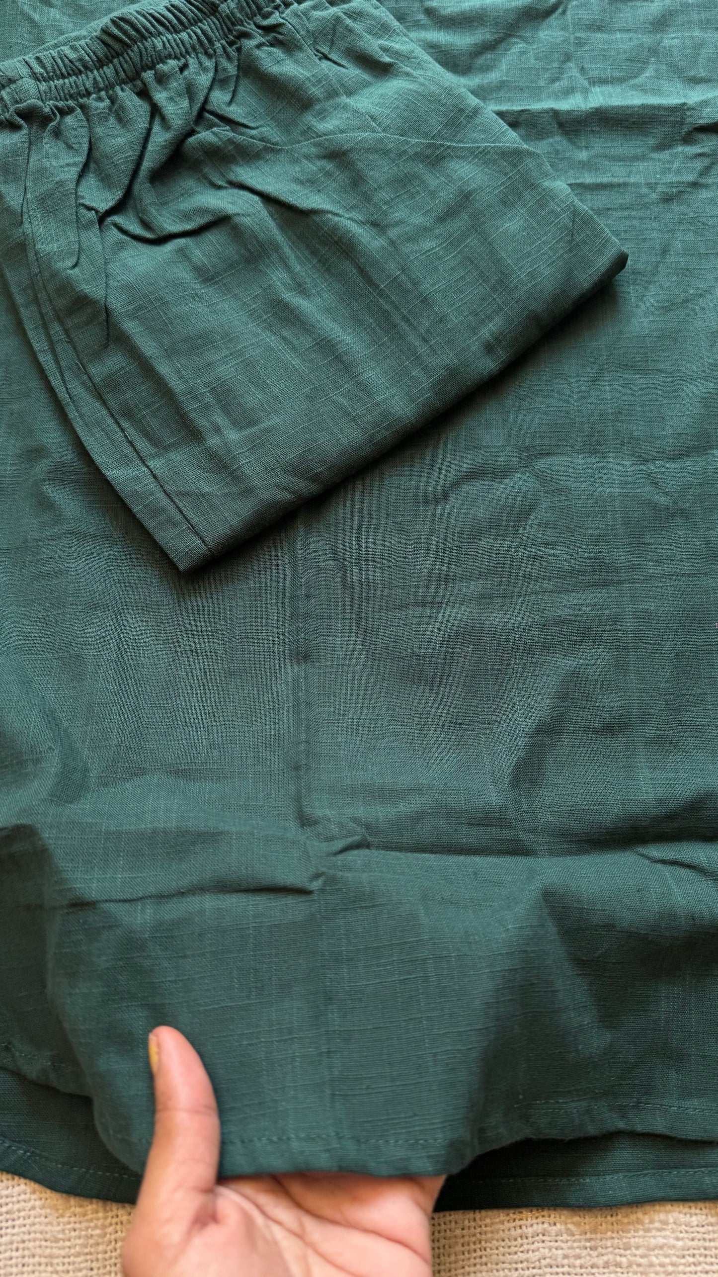 Dark green cotton round-neck stitched kurta co-ord set, three-fourth sleeves - YCSEBPSFE248