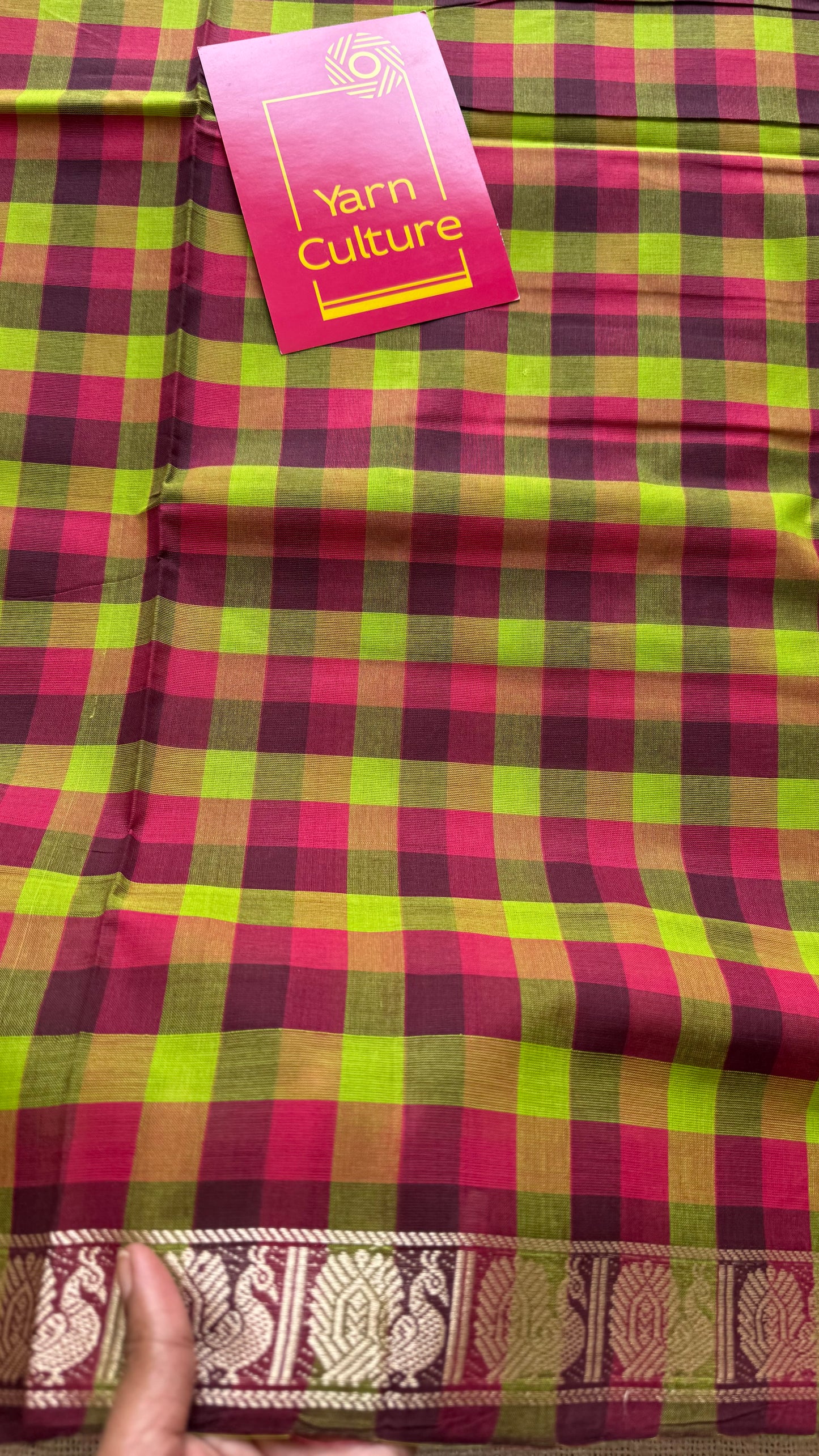 Multicolour Chettinad cotton caree with Paalum Pazhamum checks (Light Green, Green, Maroon & Dark Pink)- YCCOTNCCFE149