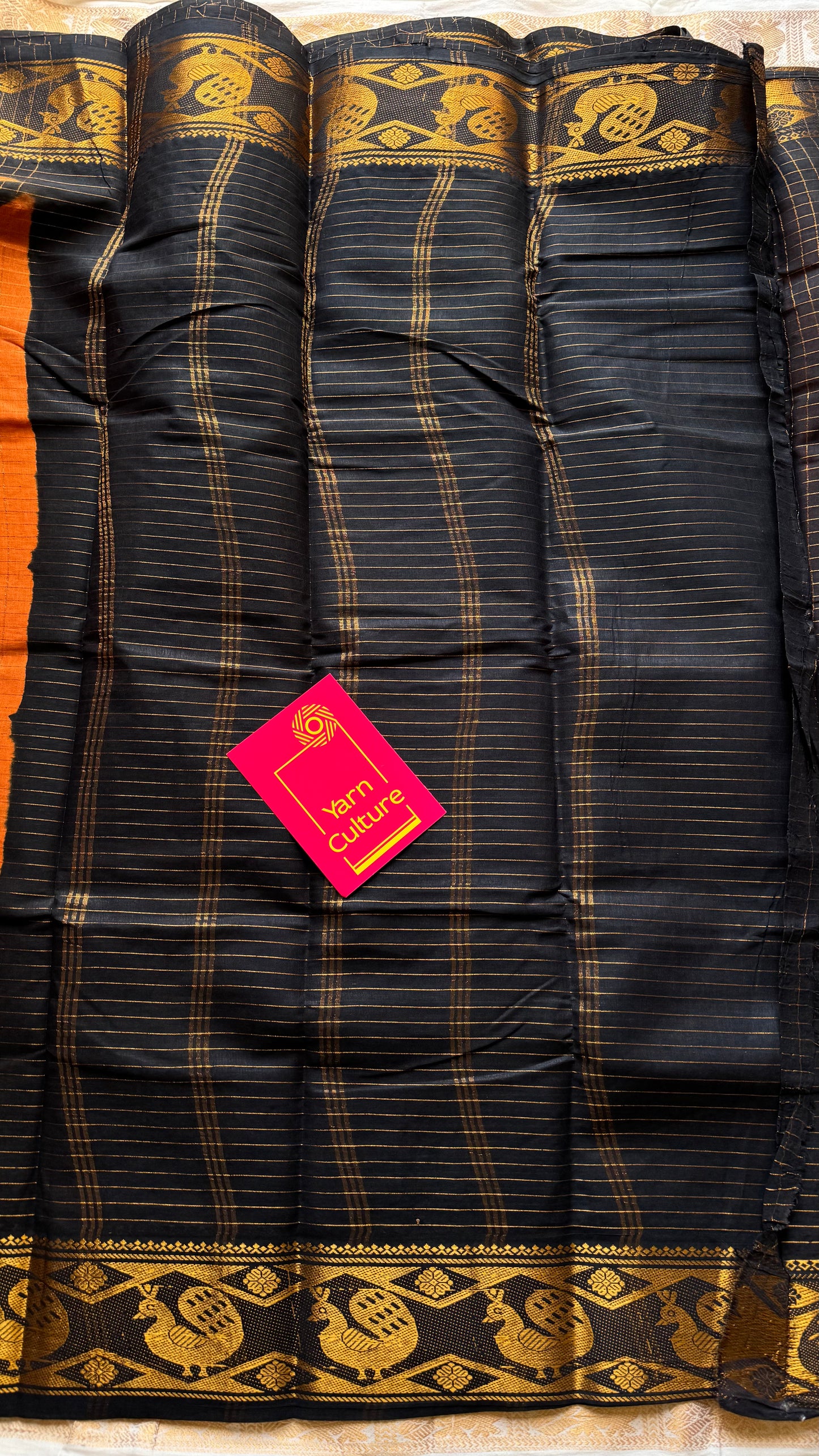 Orange with black contrast zari checkered sungudi, kattuchayam dyed madurai cotton - YCCOTNJUCC15